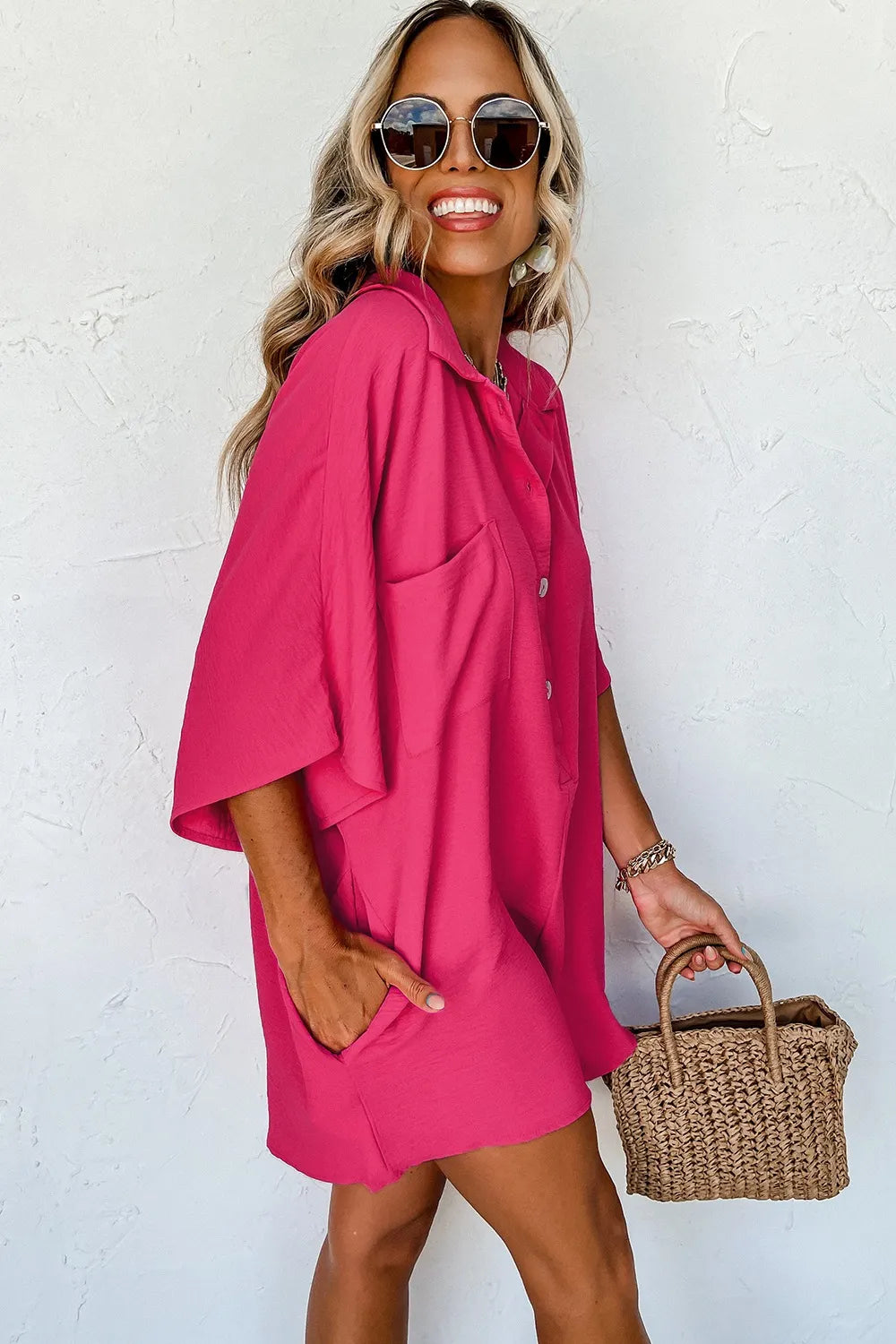 Half Button Collared Neck Romper