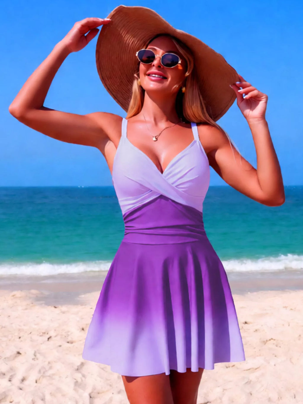 V-Neck Gradient One-Piece Swimsuit
