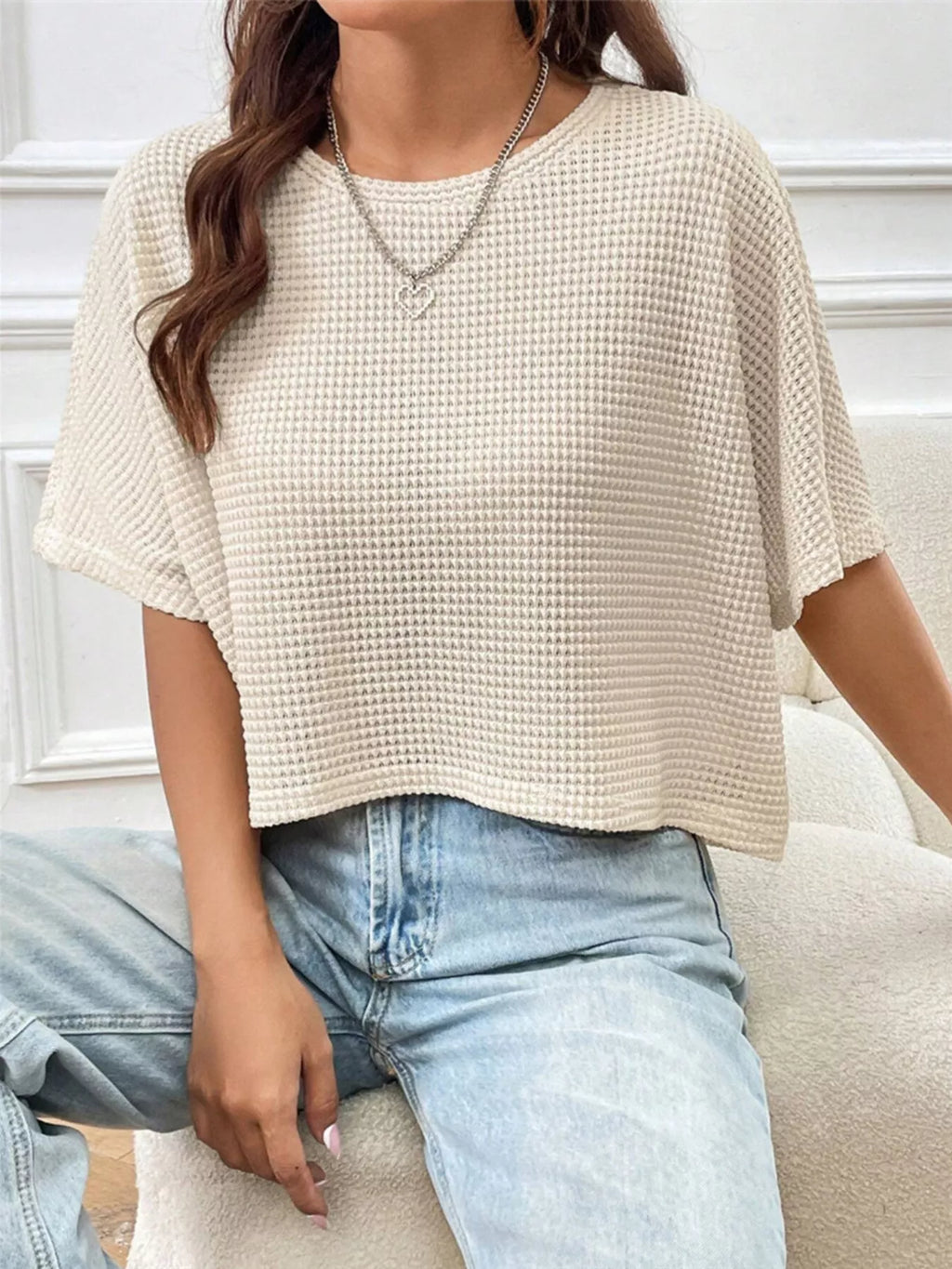 Waffle Knit Cropped T-Shirt