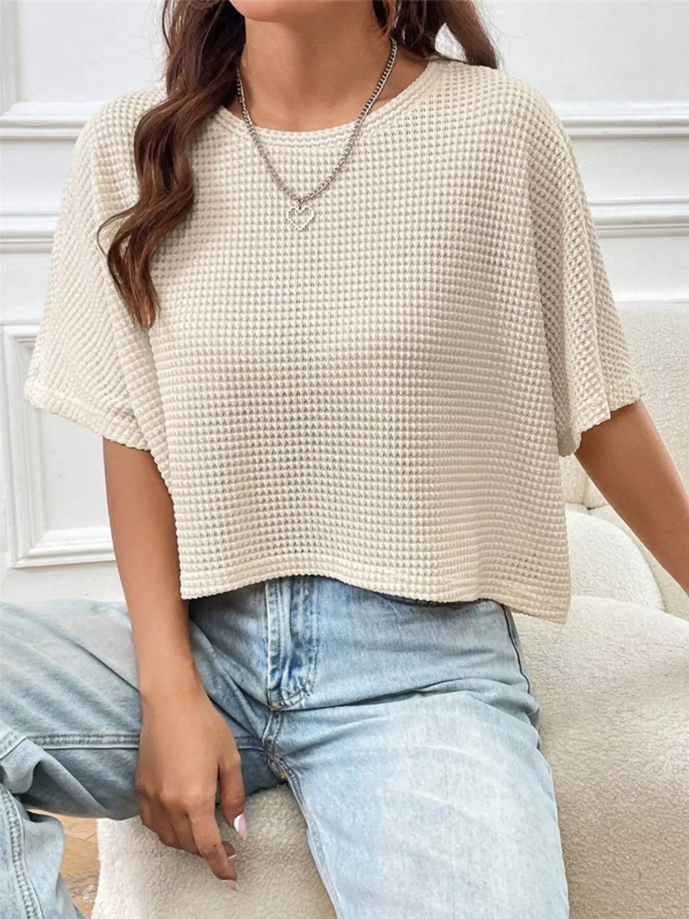 Waffle Knit Cropped T-Shirt