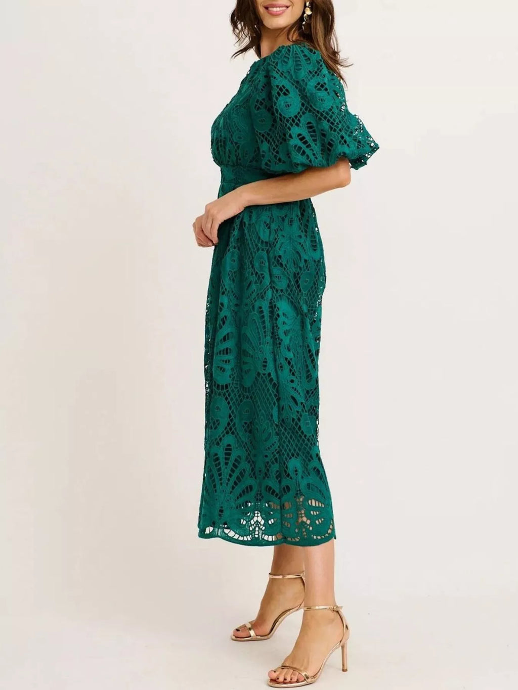 Lace Puff Sleeve Midi Dress