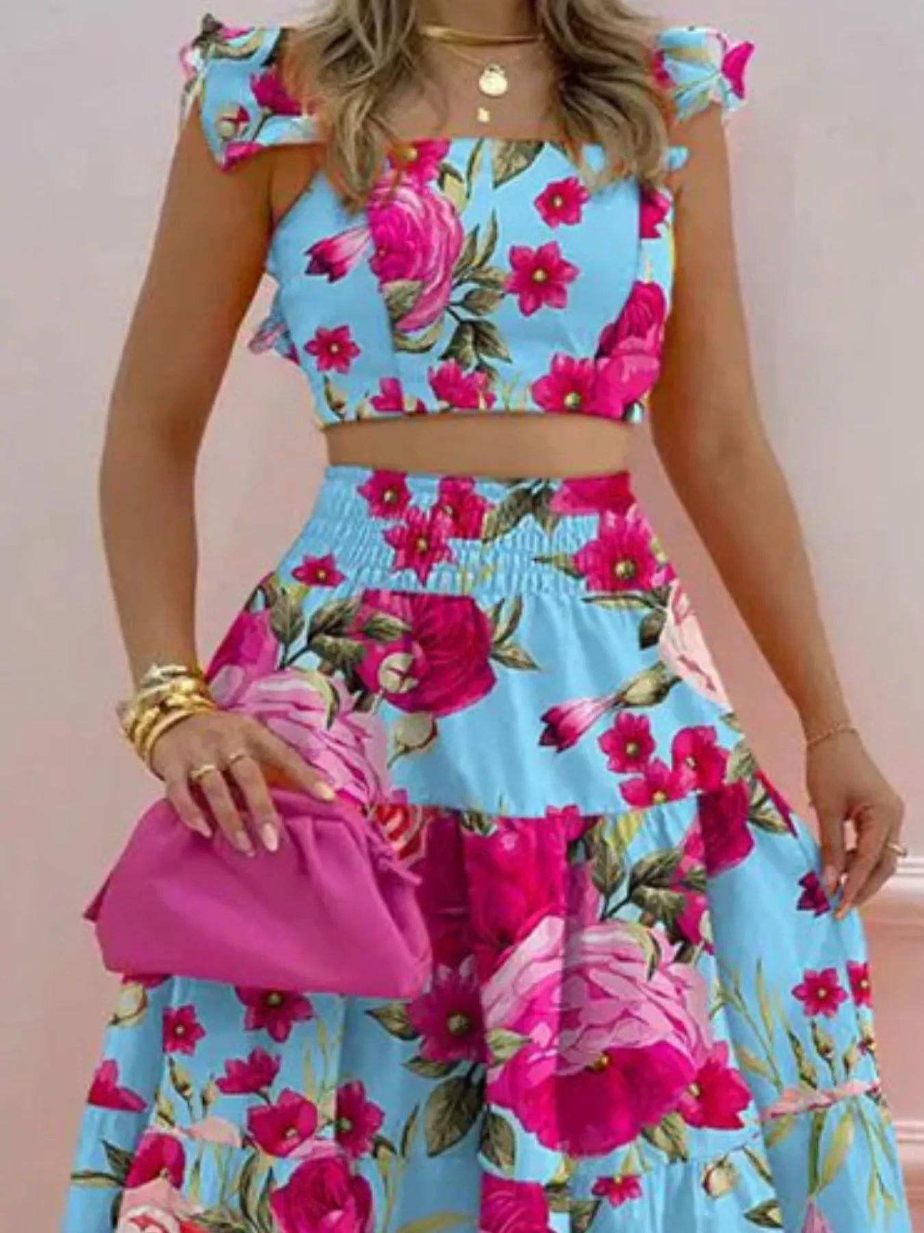 Crop Top and Tiered Maxi Skirt Set