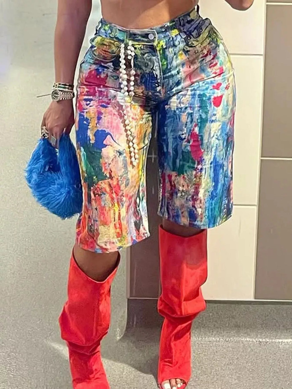 Artistic Splash Print Shorts