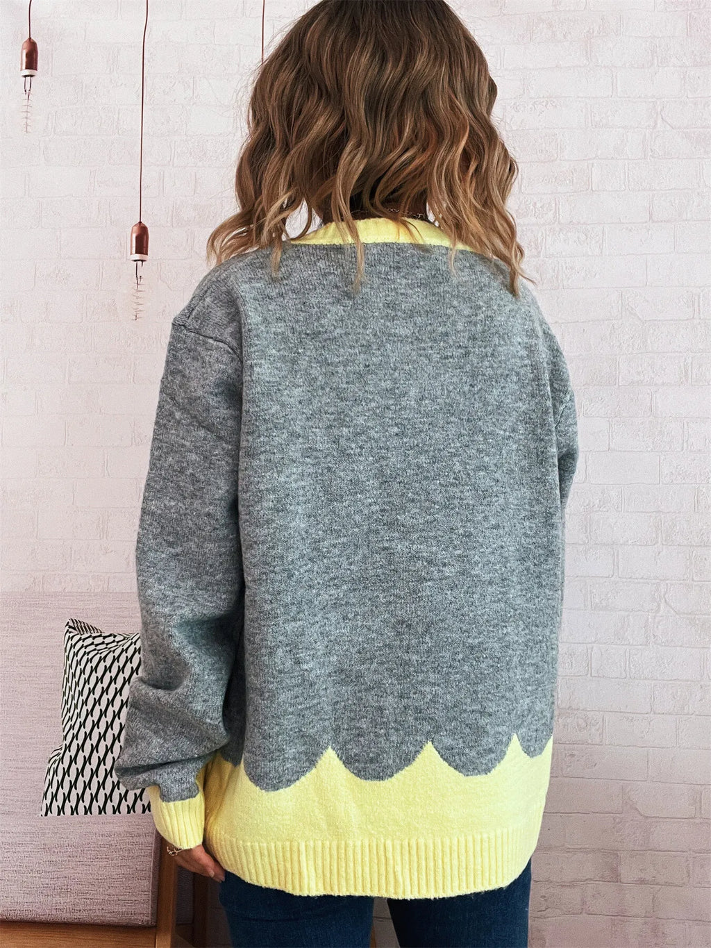 Button-Front Contrast Trim Cardigan