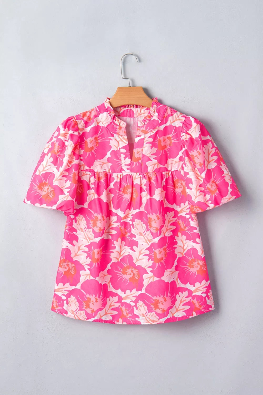Short Bubble Sleeve Summer Floral Blouse