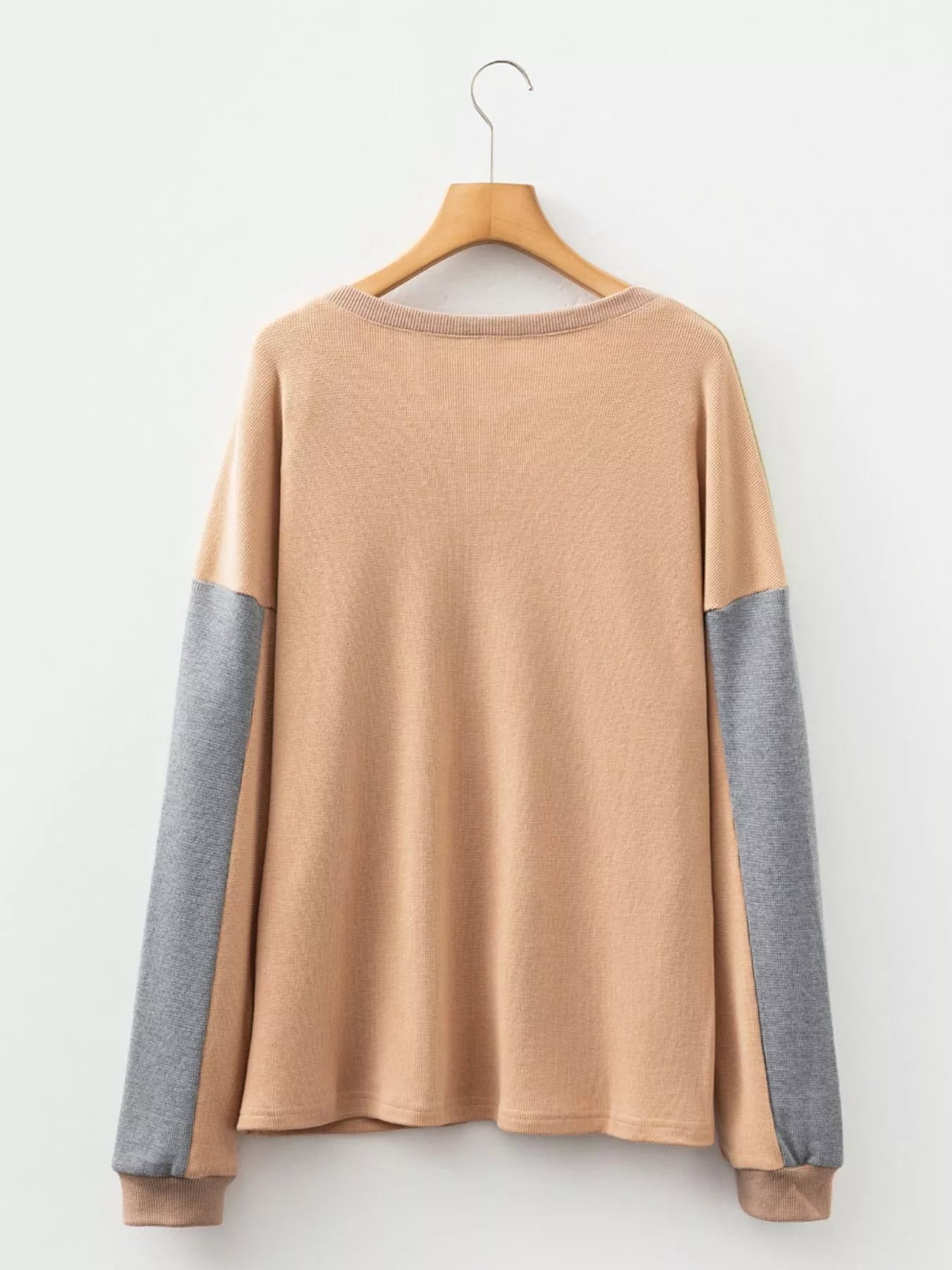 Color Block Thermal Textured Knit Drop Shoulder Henley Top