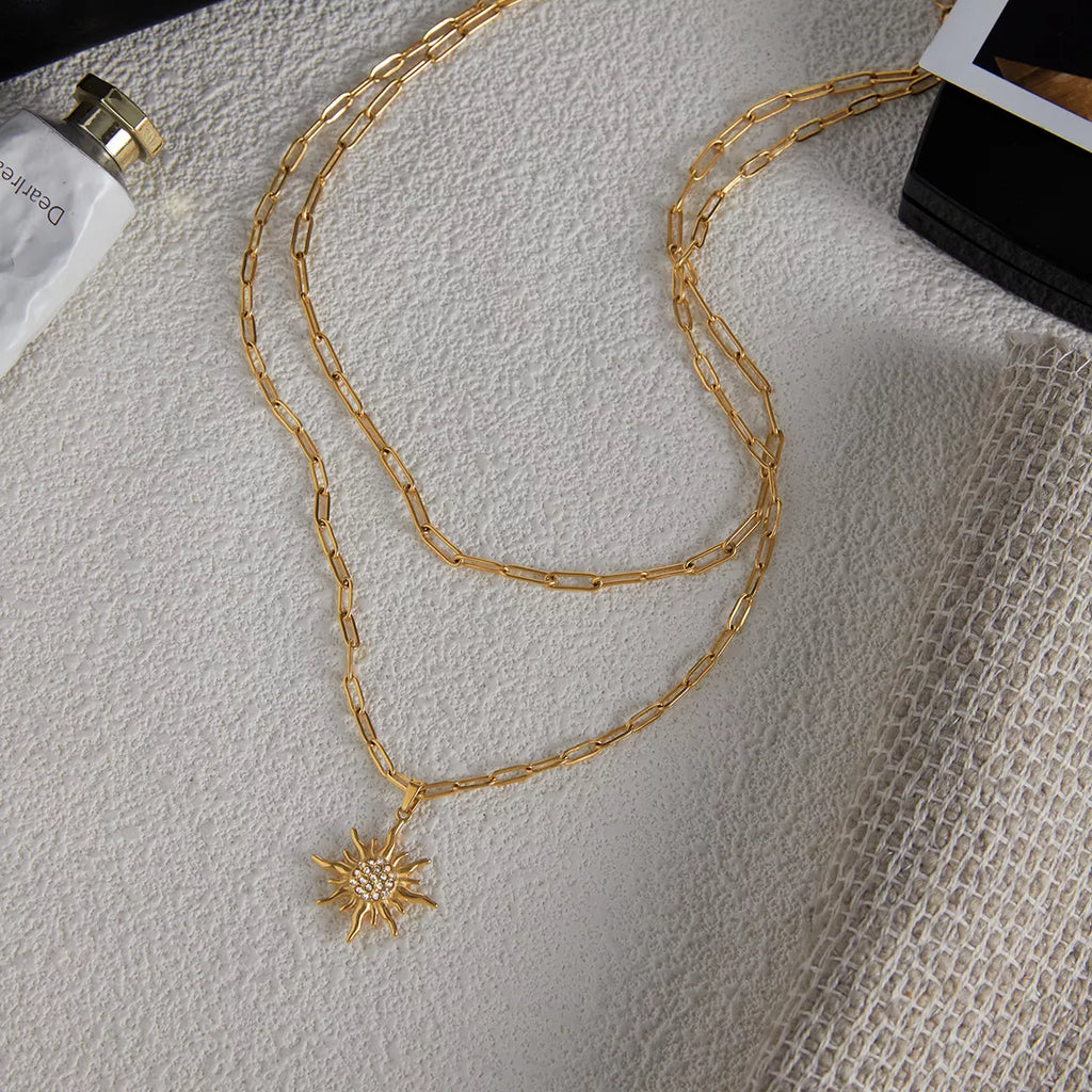 18K Gold-Plated Double Layered Pendant Necklace