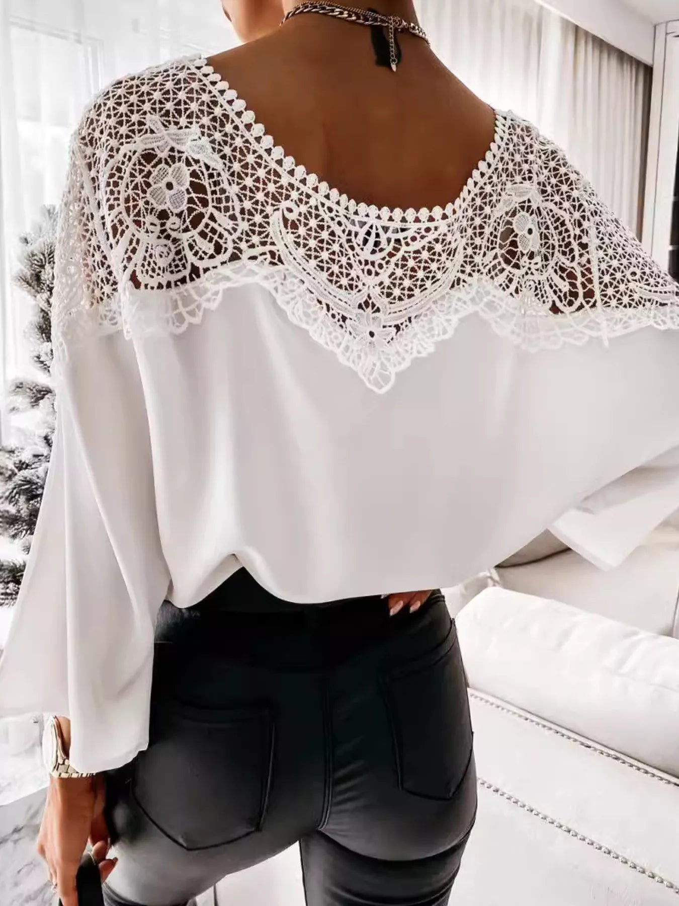 Lace Trim Long Sleeve Blouse