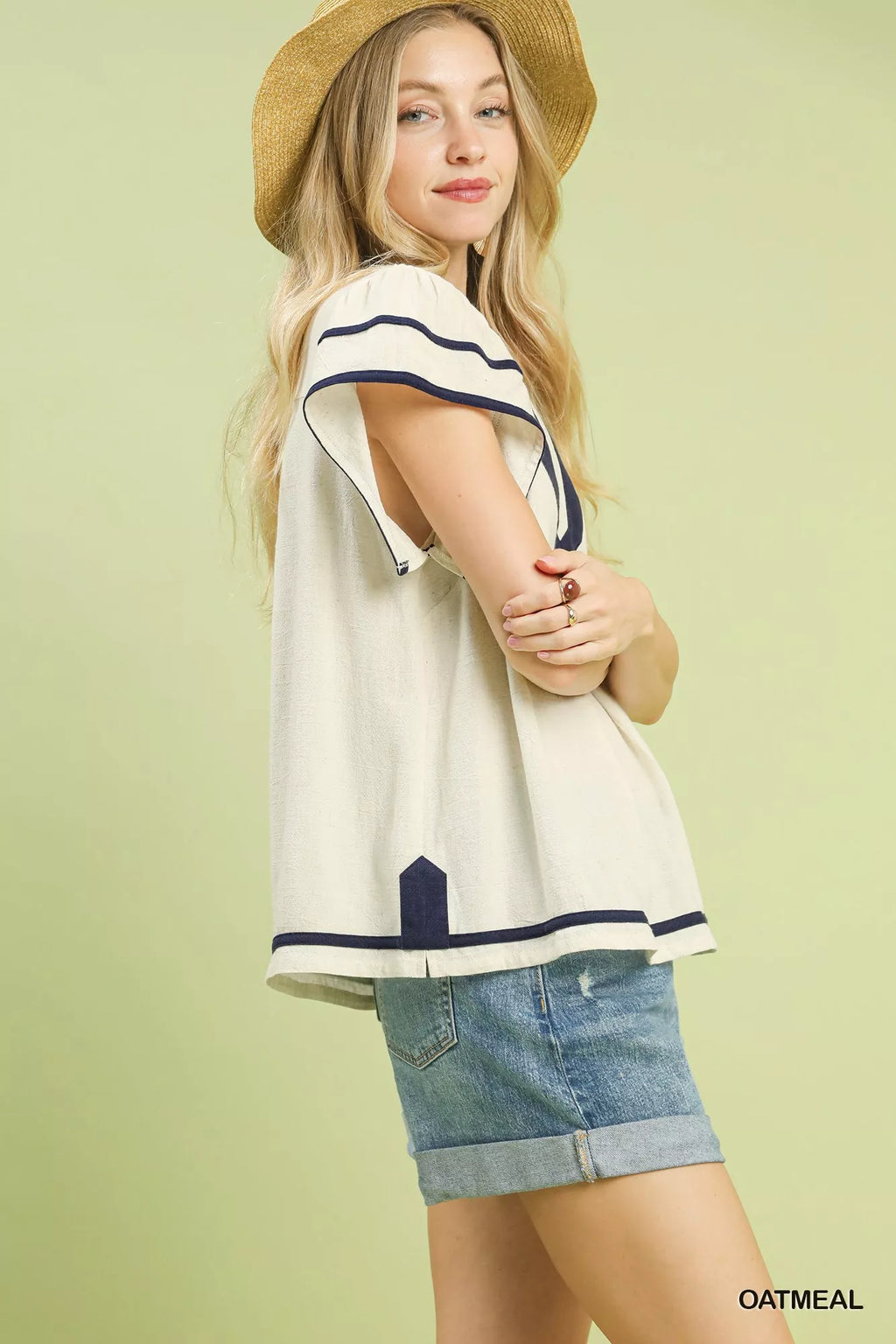 Umgee Linen Ruffle Sleeve Top