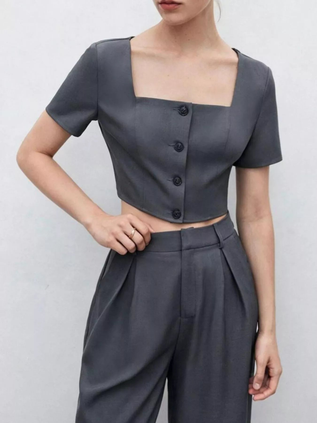 Square Neck Crop Top & Wide Leg Pants Set