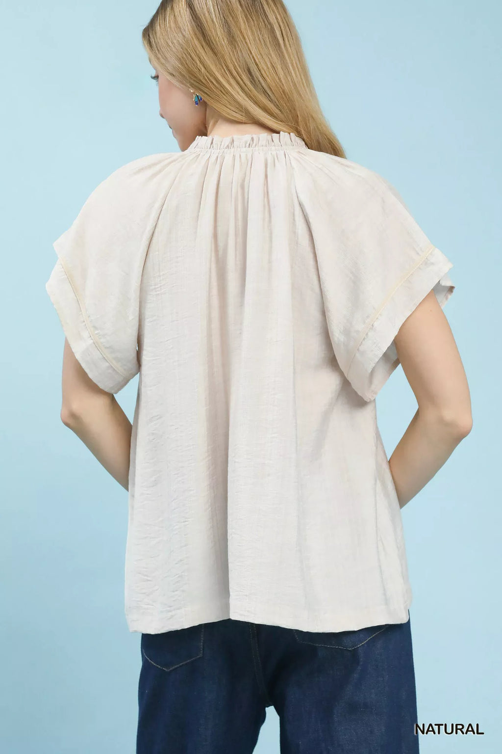 Umgee Embroidered Boho Blouse with Tassel Tie