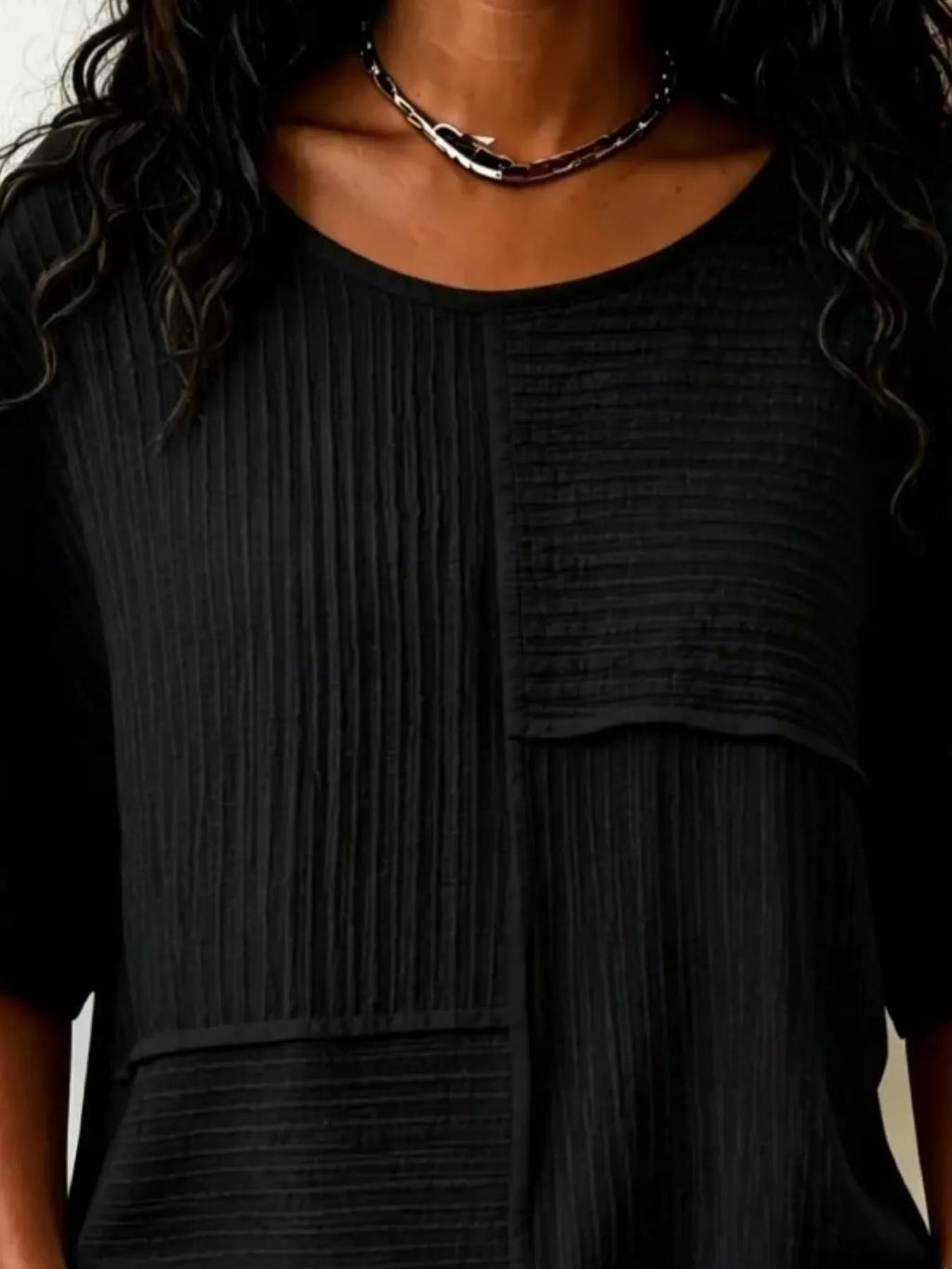 Full Size Texture Round Neck Half Sleeve Blouse Plus Size