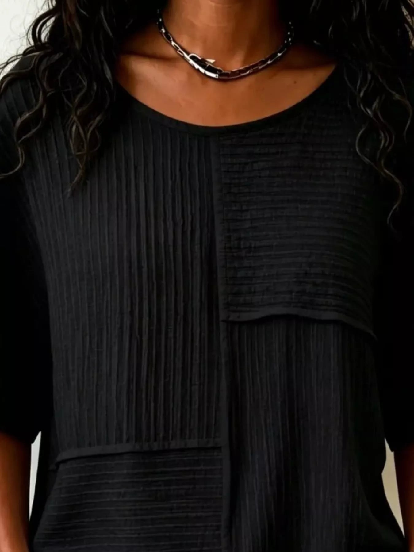 Full Size Texture Round Neck Half Sleeve Blouse Plus Size
