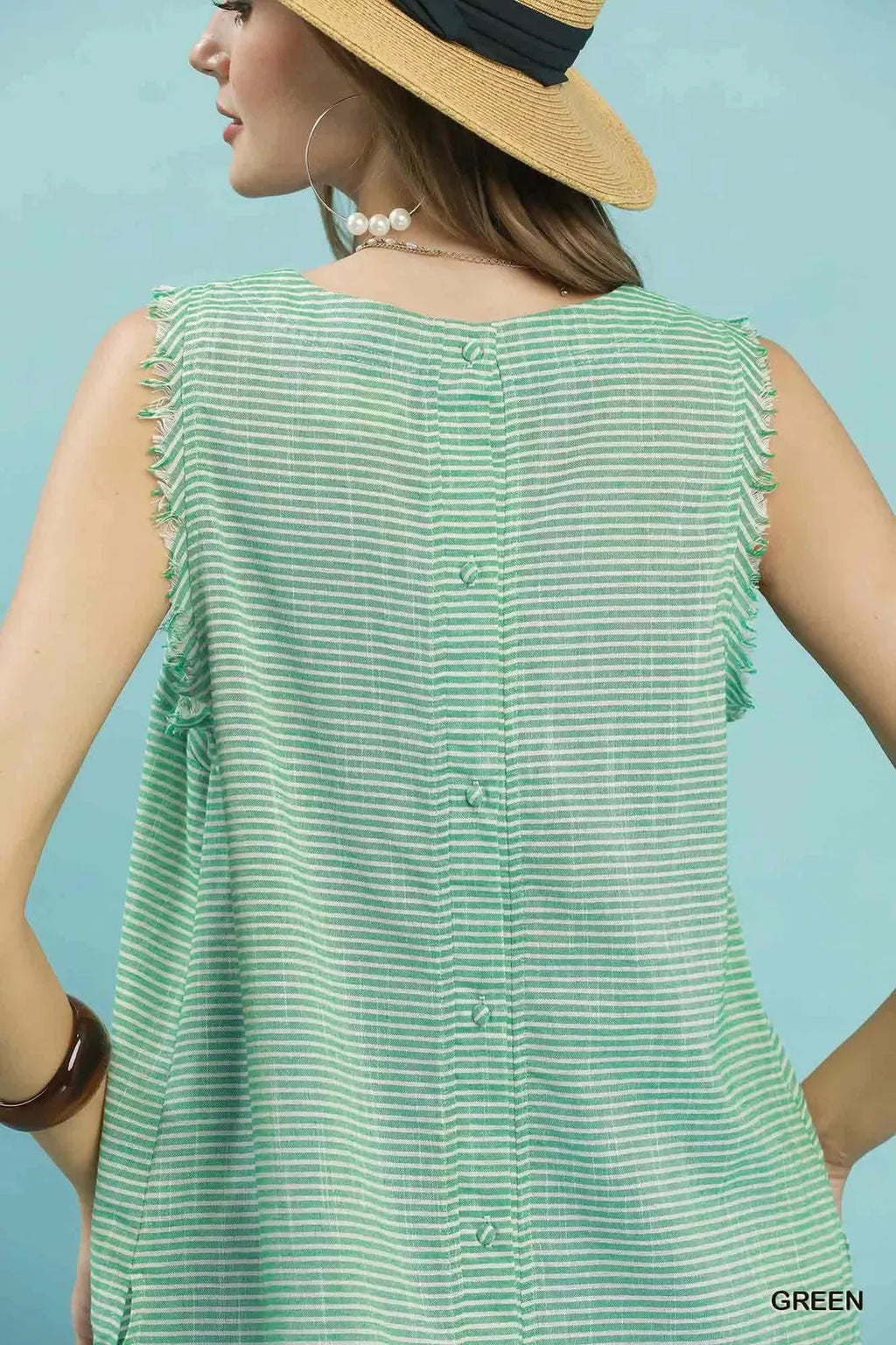 Umgee Stripe Fringe Trim Sleeveless Top