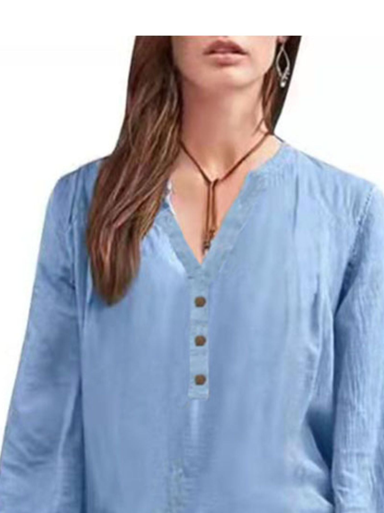 Full Size Notched Long Sleeve Blouse Plus Size