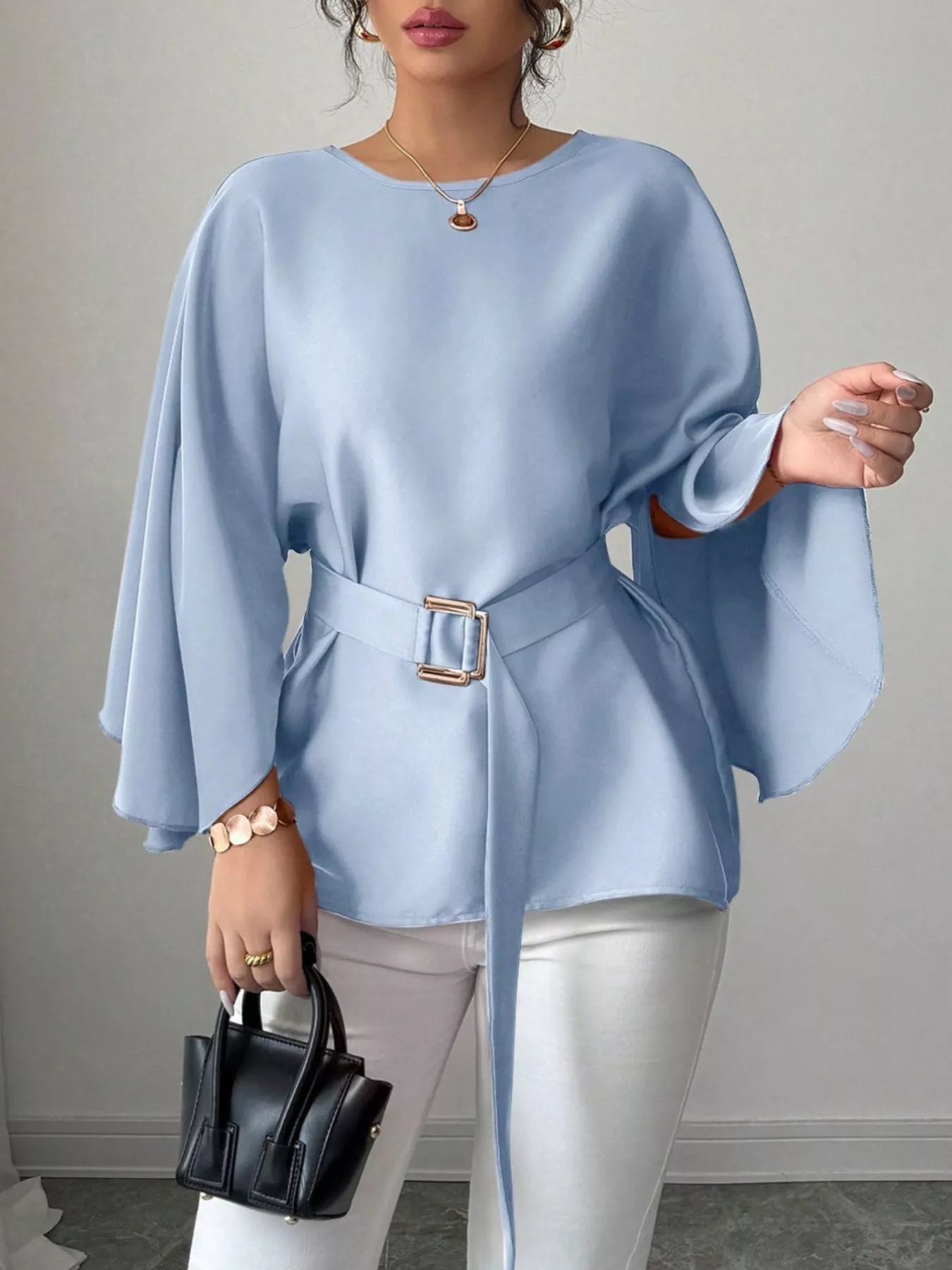 Batwing Sleeve Belted Blouse