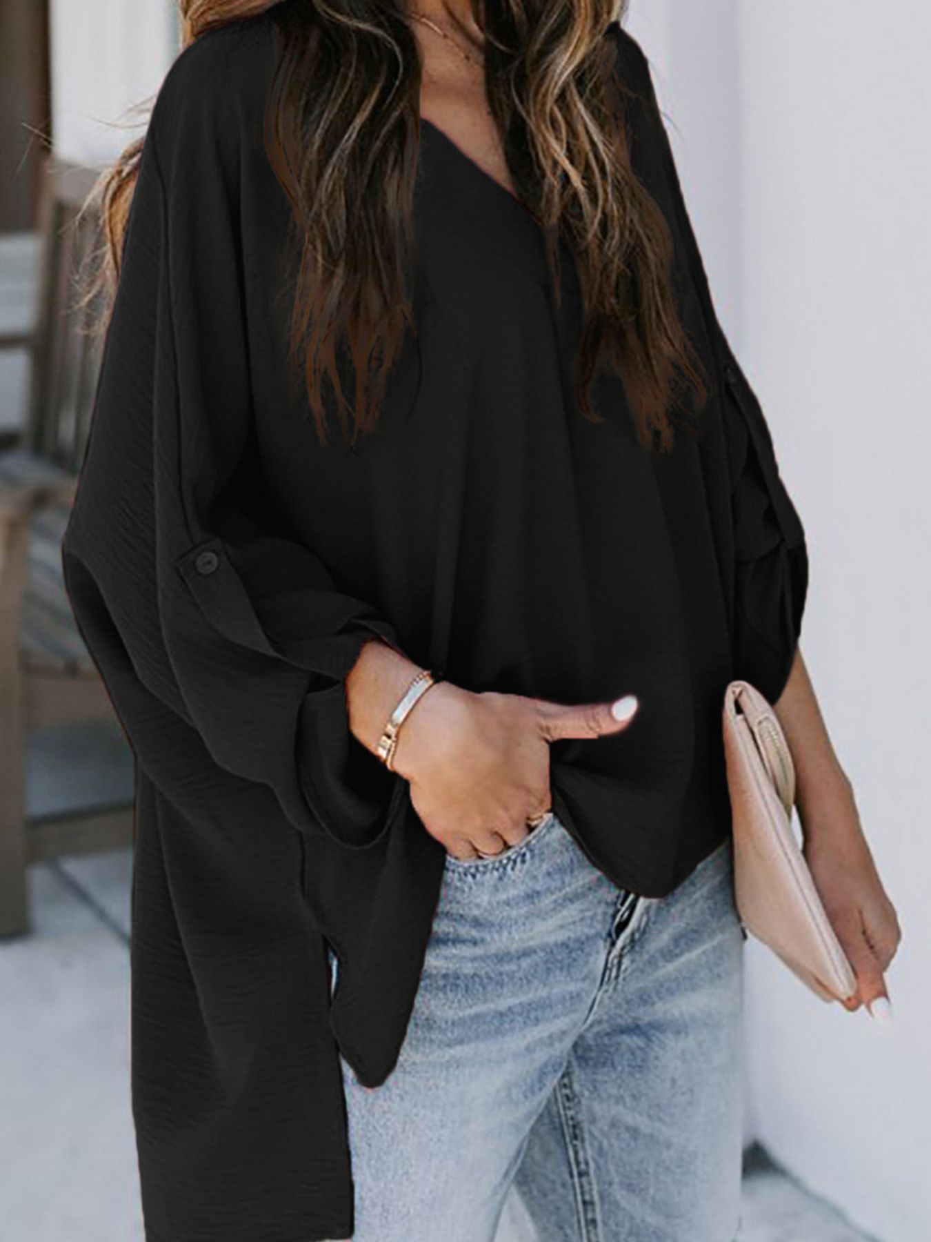 Elegant V-Neck Long Sleeve Blouse