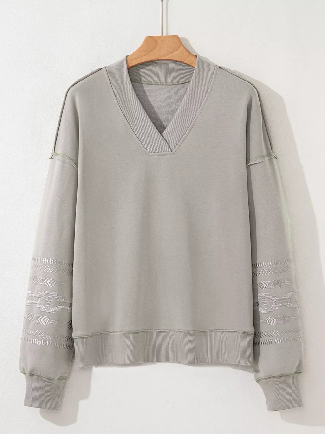 Aztec Embroidered Western V Neck Sweatshirt