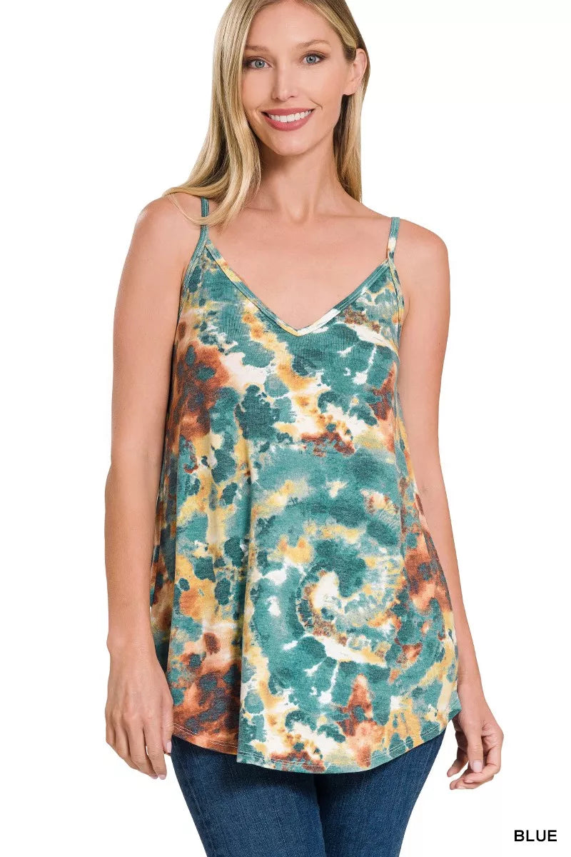 Zenana Tie Dye Front & Back Reversible Spaghetti Cami