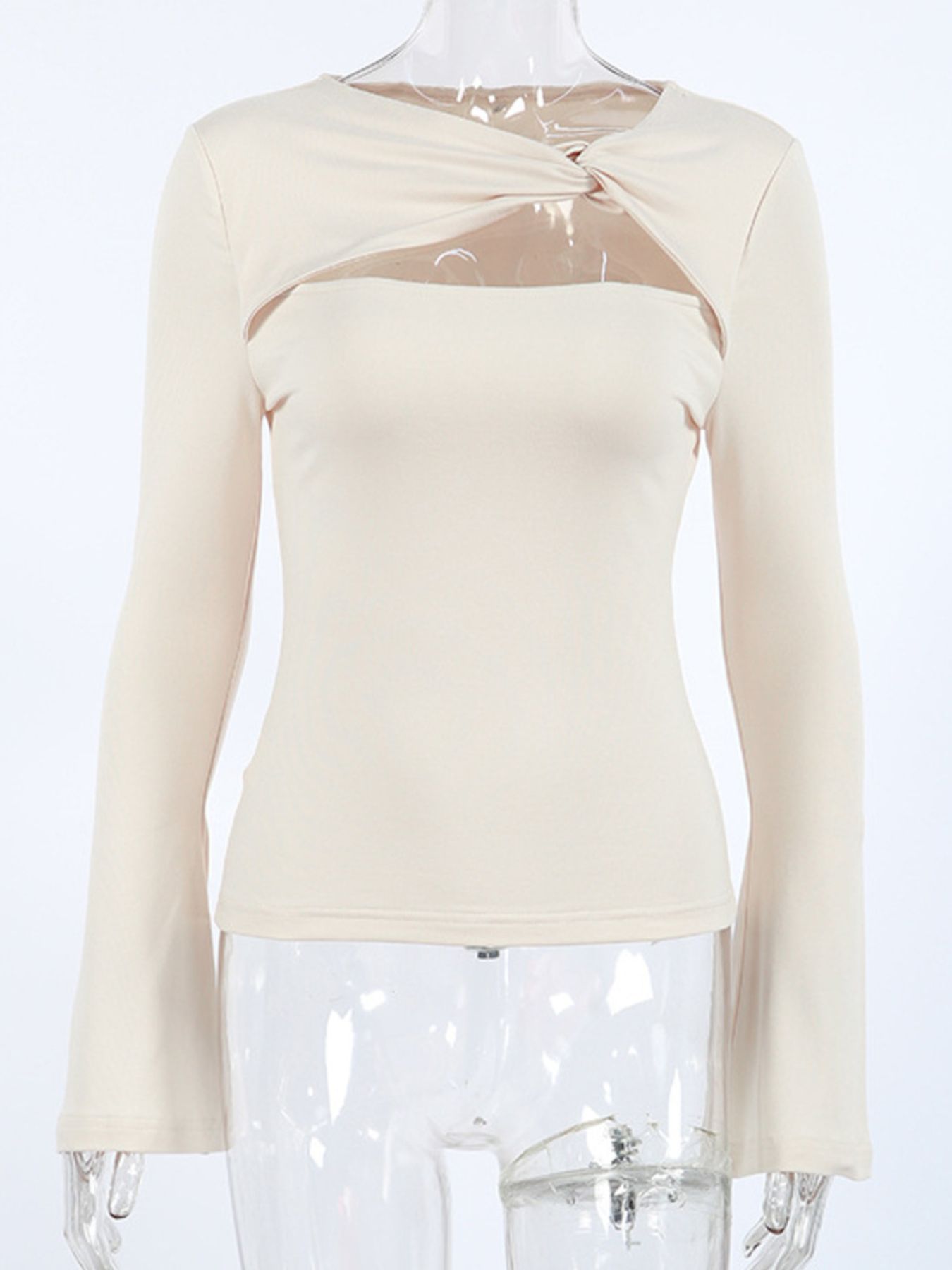 Cutout Knot Front Long Sleeve Top