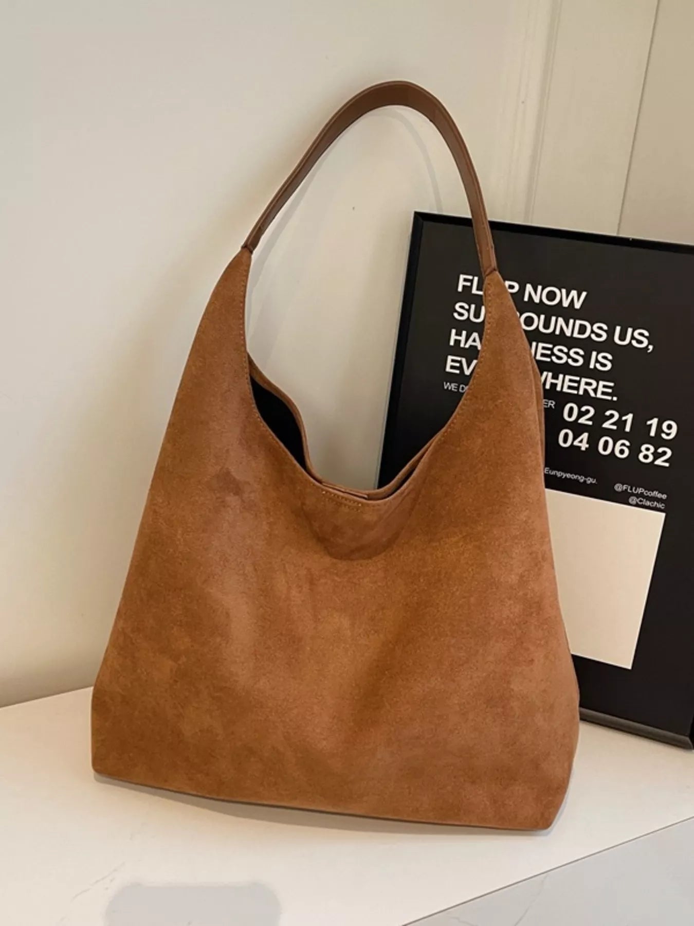 Solid Color Suede Tote Bag