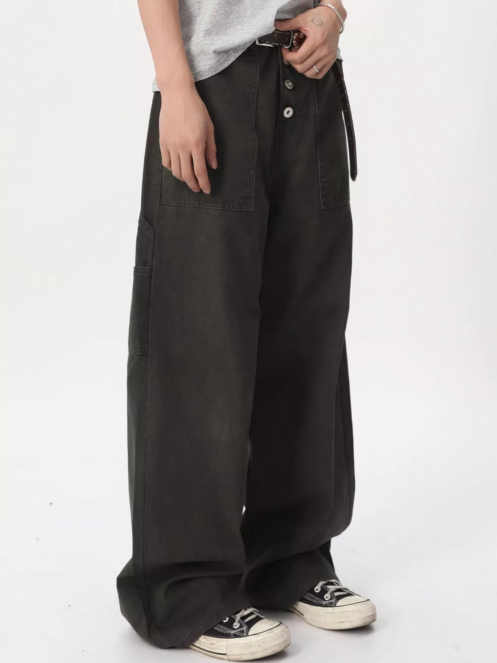 Men's Button Fly Wide Leg Cargo Pants