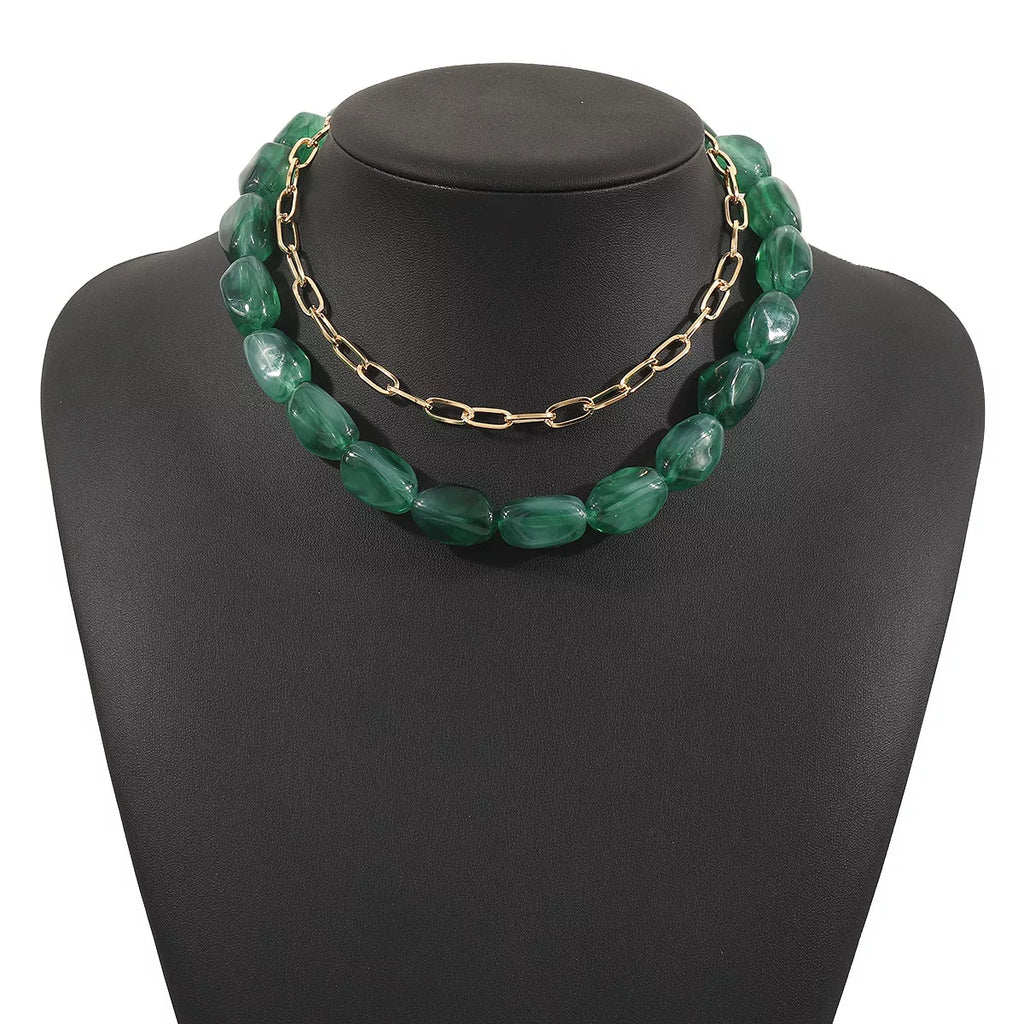 2 Piece Colorful Beaded Chain Necklace