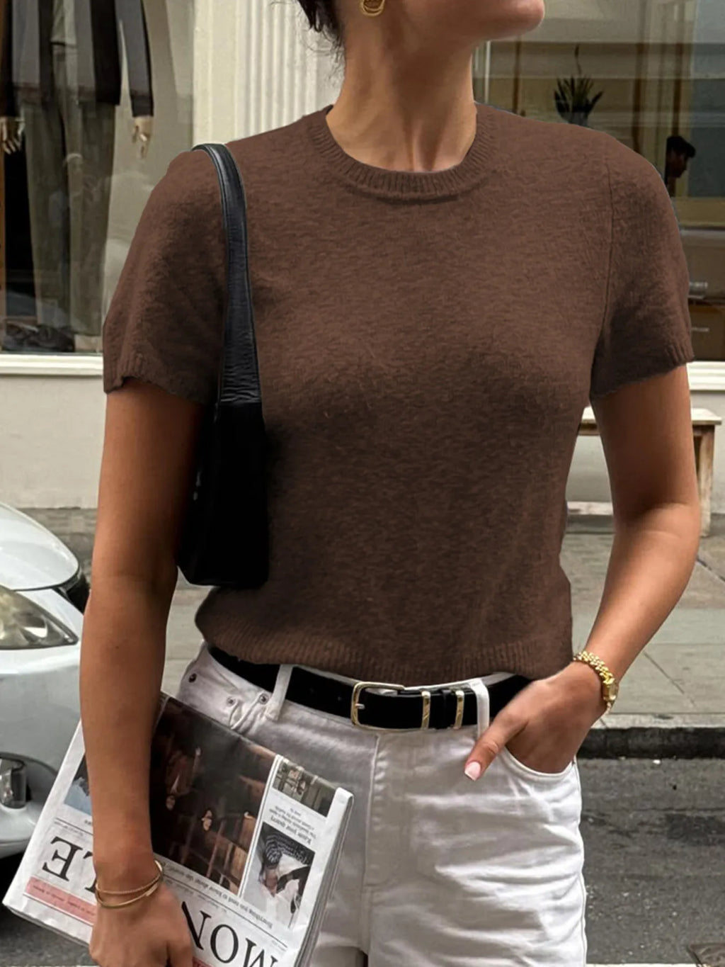 Round Neck Short Sleeve Sweater