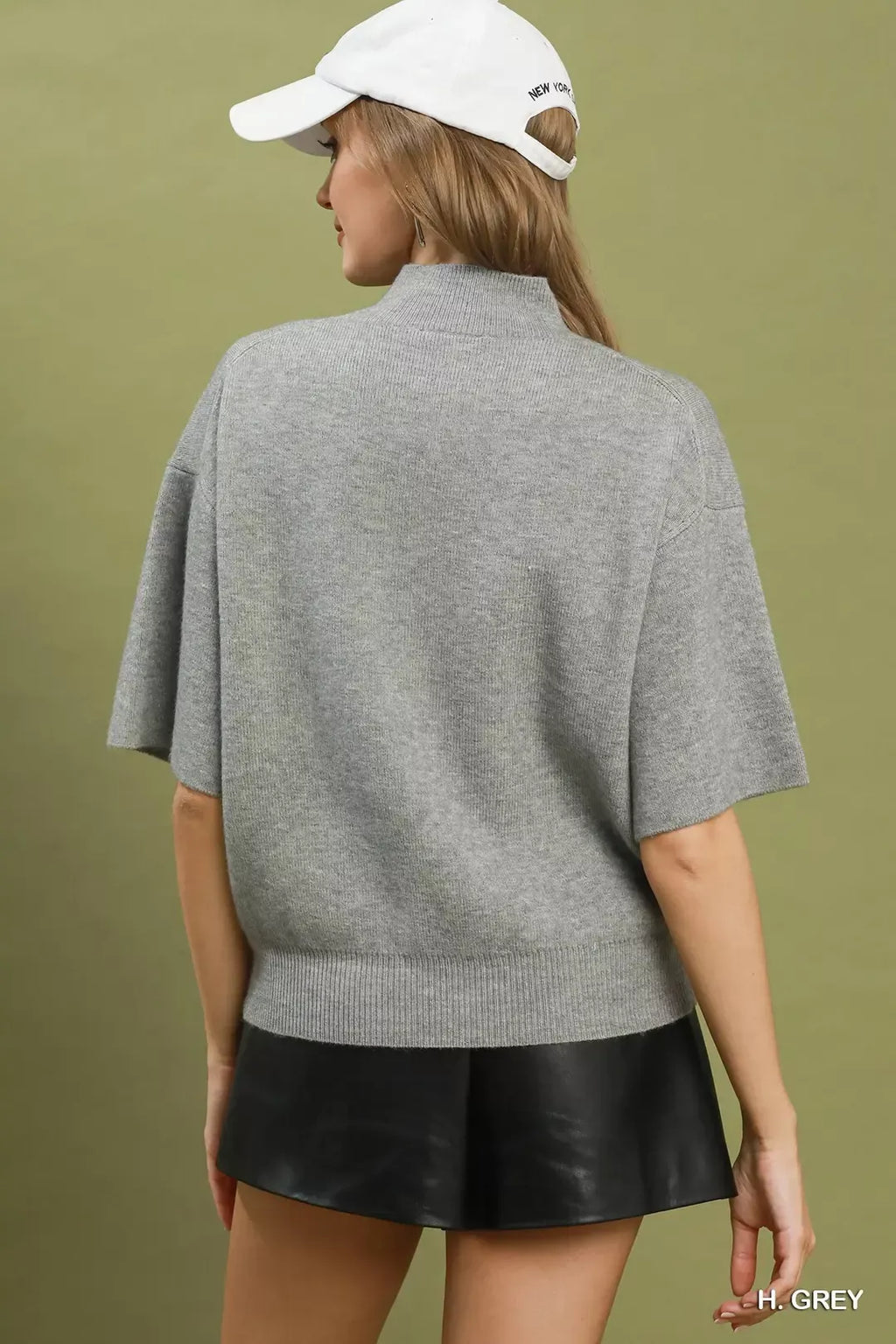 Umgee Mock Neck Short Sleeve Knit Sweater Top