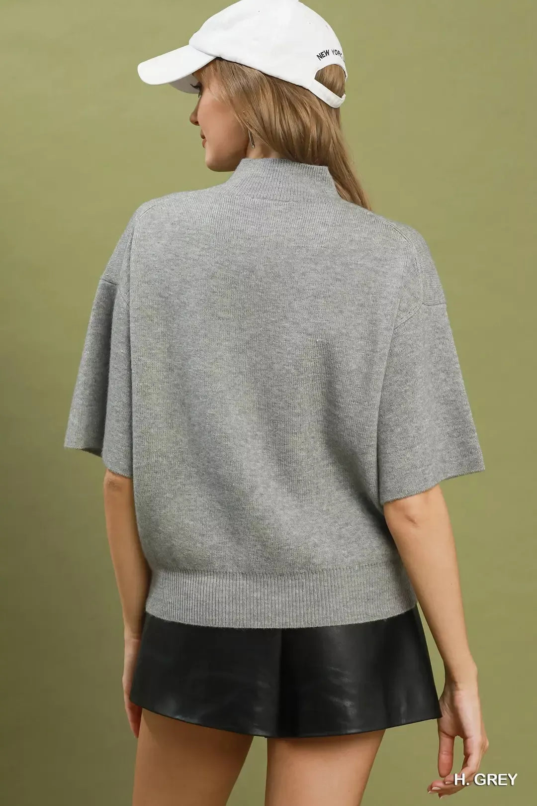 Umgee Mock Neck Short Sleeve Knit Sweater Top