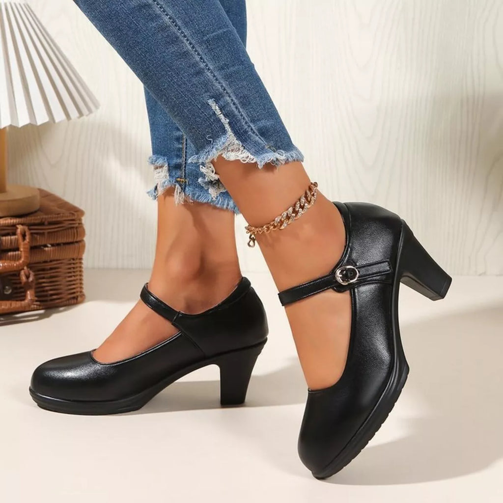 Buckle Block Heels Pumps