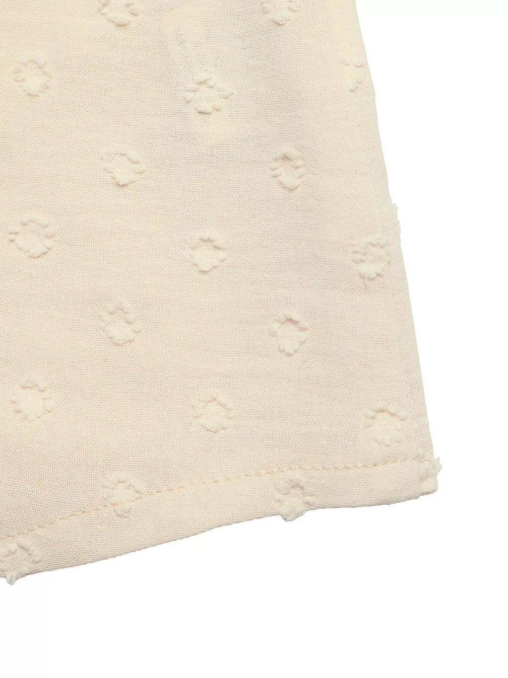 Swiss Dot Ruffled Button-Down Shirt