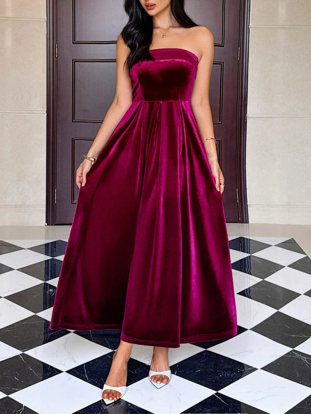 Ruched Tube Midi Dress