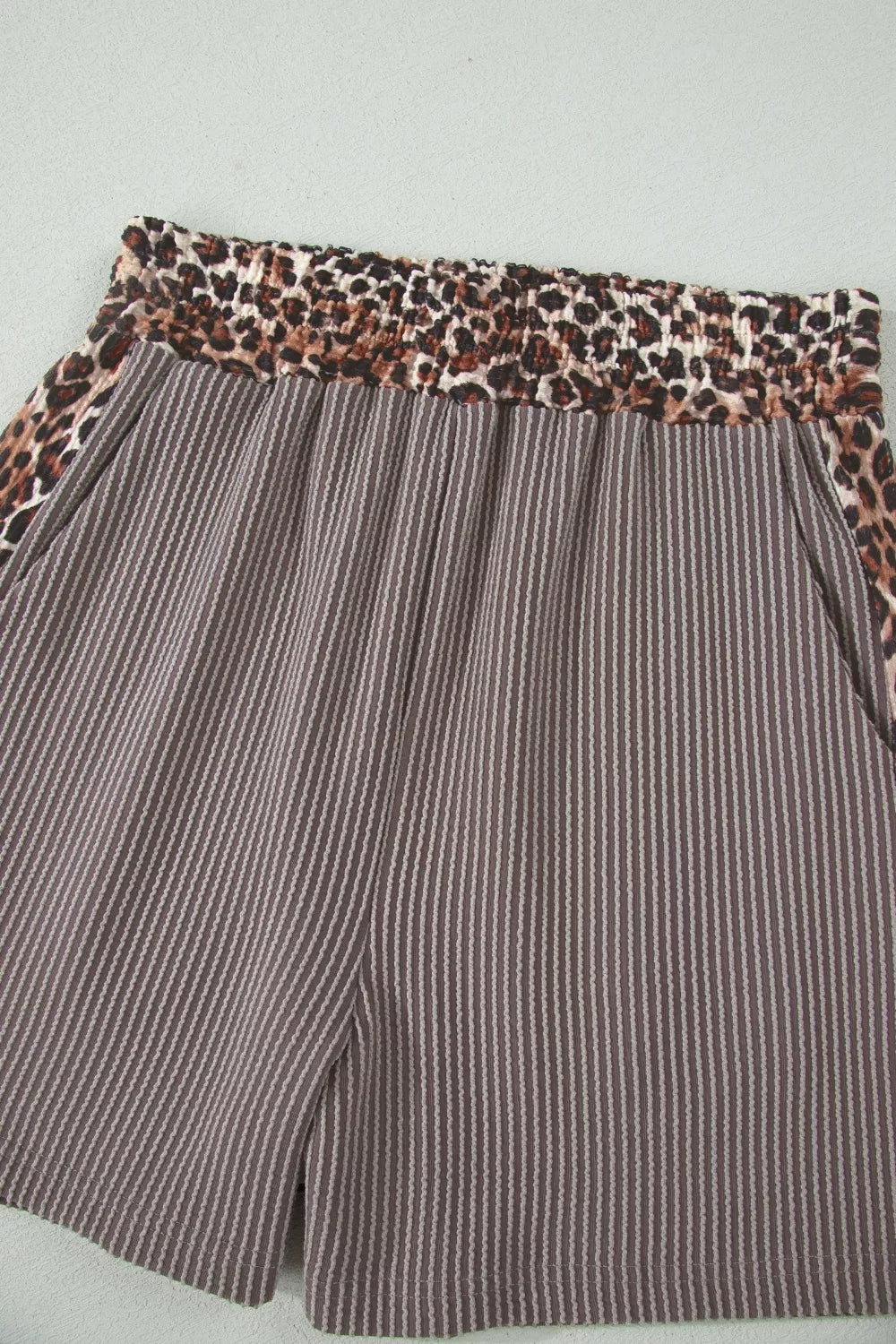 Leopard Trim Ribbed Knit Tee and Shorts Set