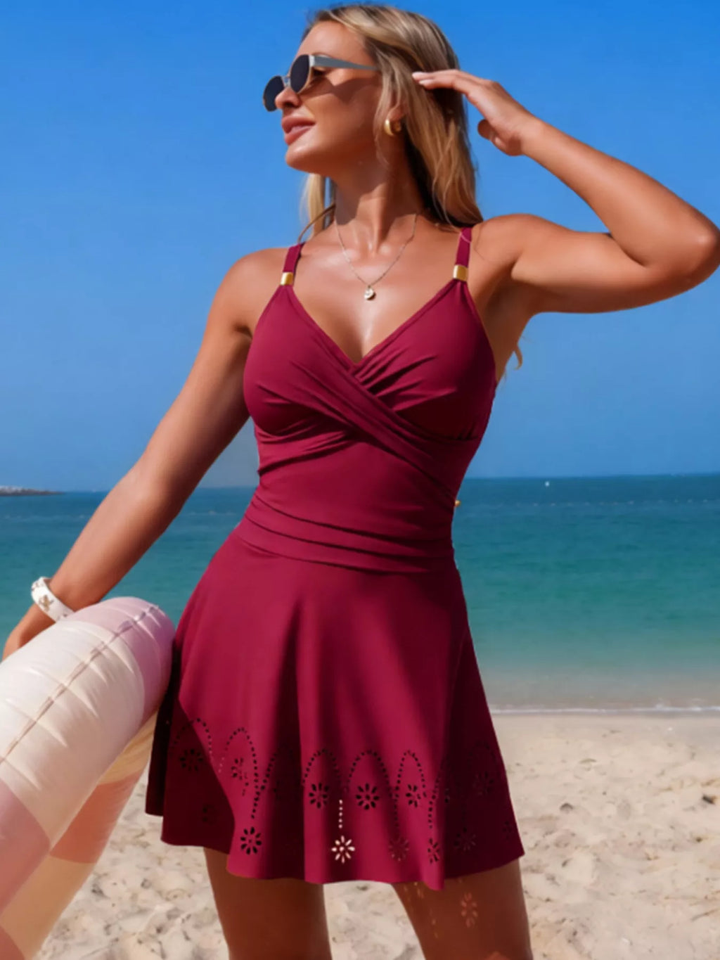 Crossover Ruched One-Piece Swim Dress