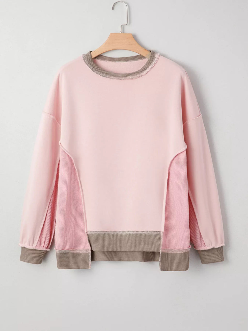 Color Block Mix Texture Waffle Patchwork Oversize Sweatshirt