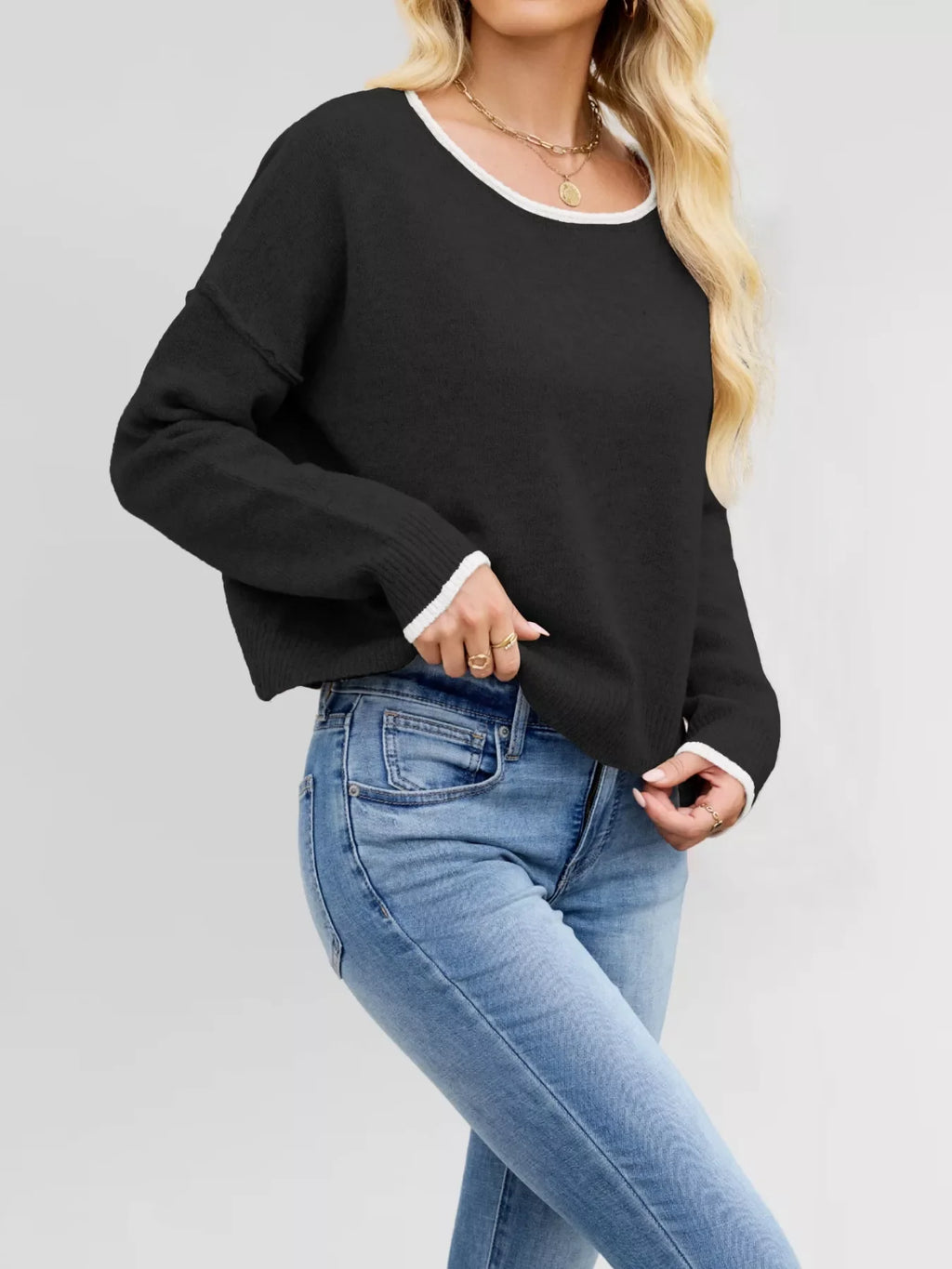 Round Neck Dropped Shoulder Sweater