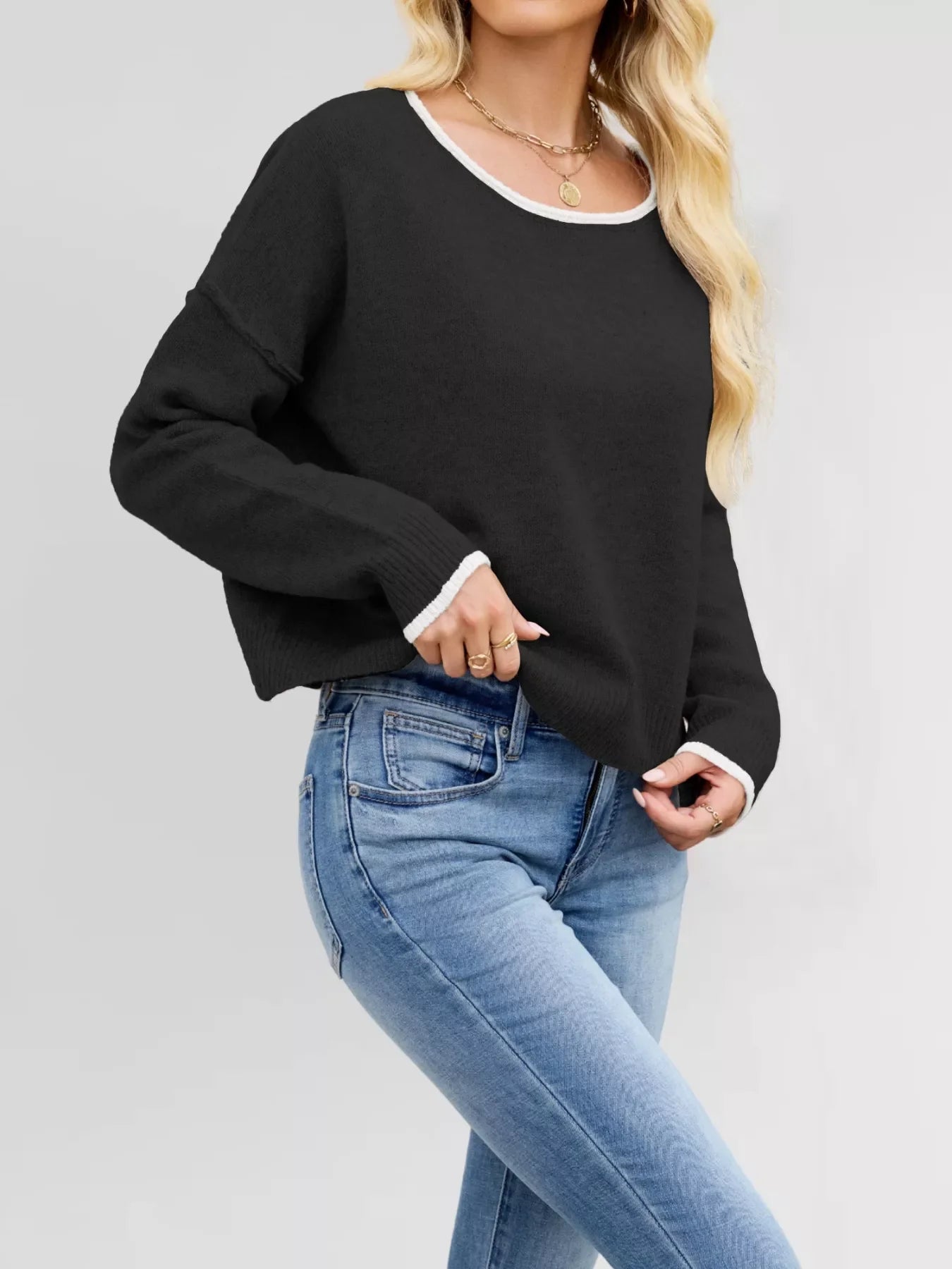 Round Neck Dropped Shoulder Sweater