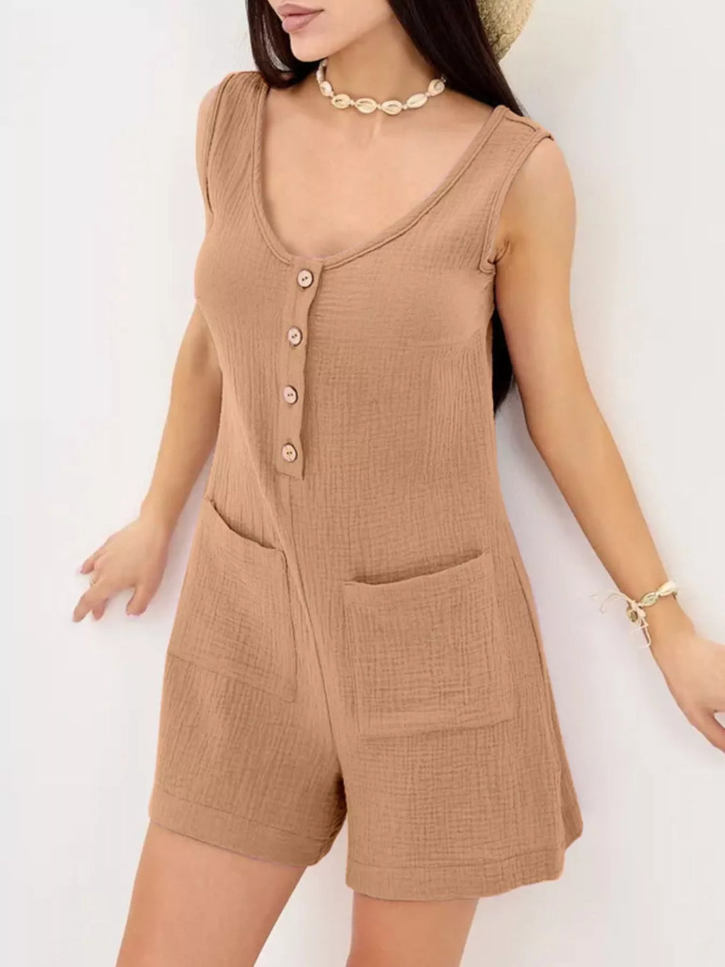 Casual Button-Down Sleeveless Romper