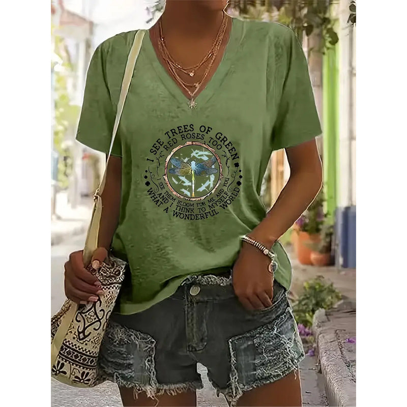 Letter Print Short Sleeve T-Shirt Casual Summer Top
