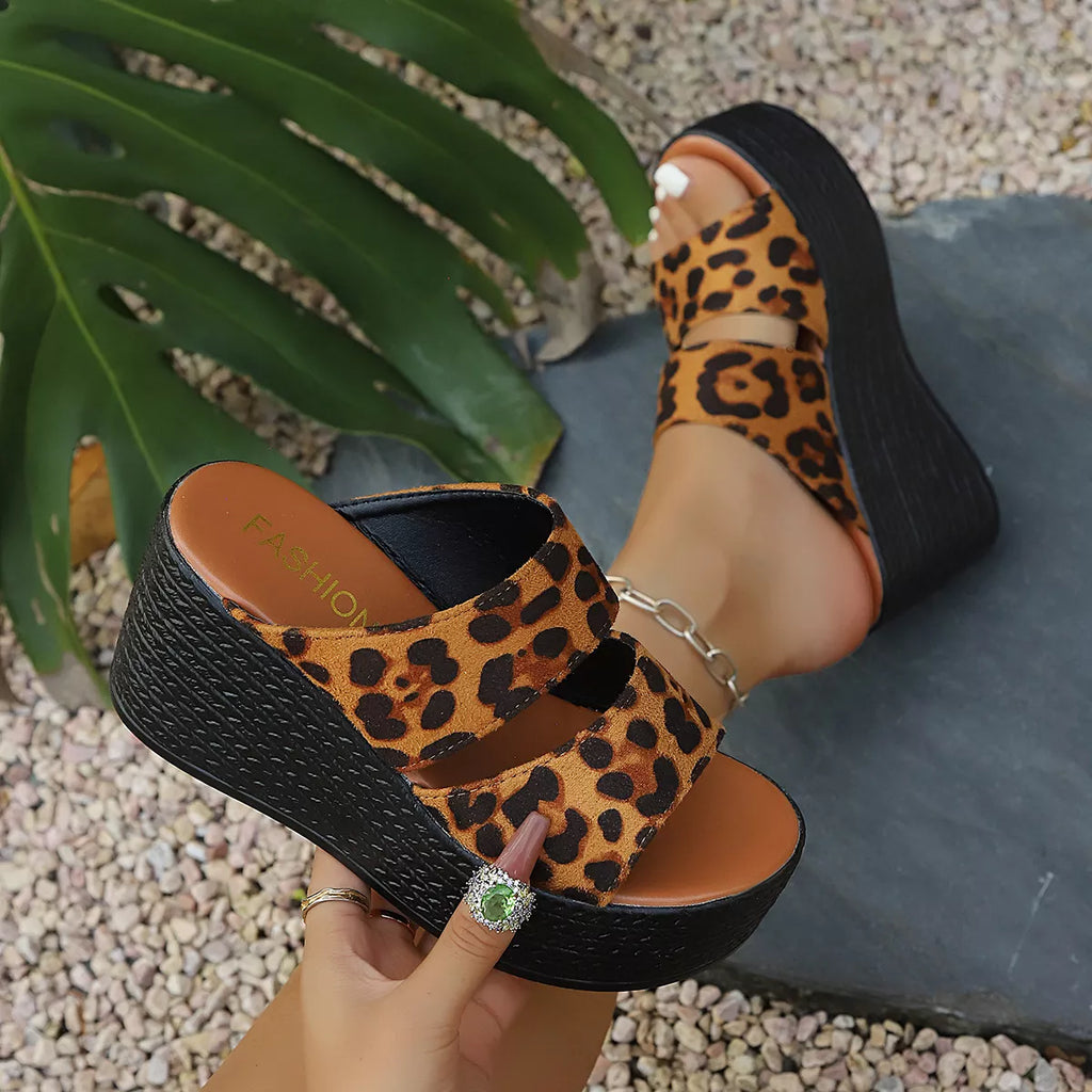 Leopard Open Toe Platform Sandals