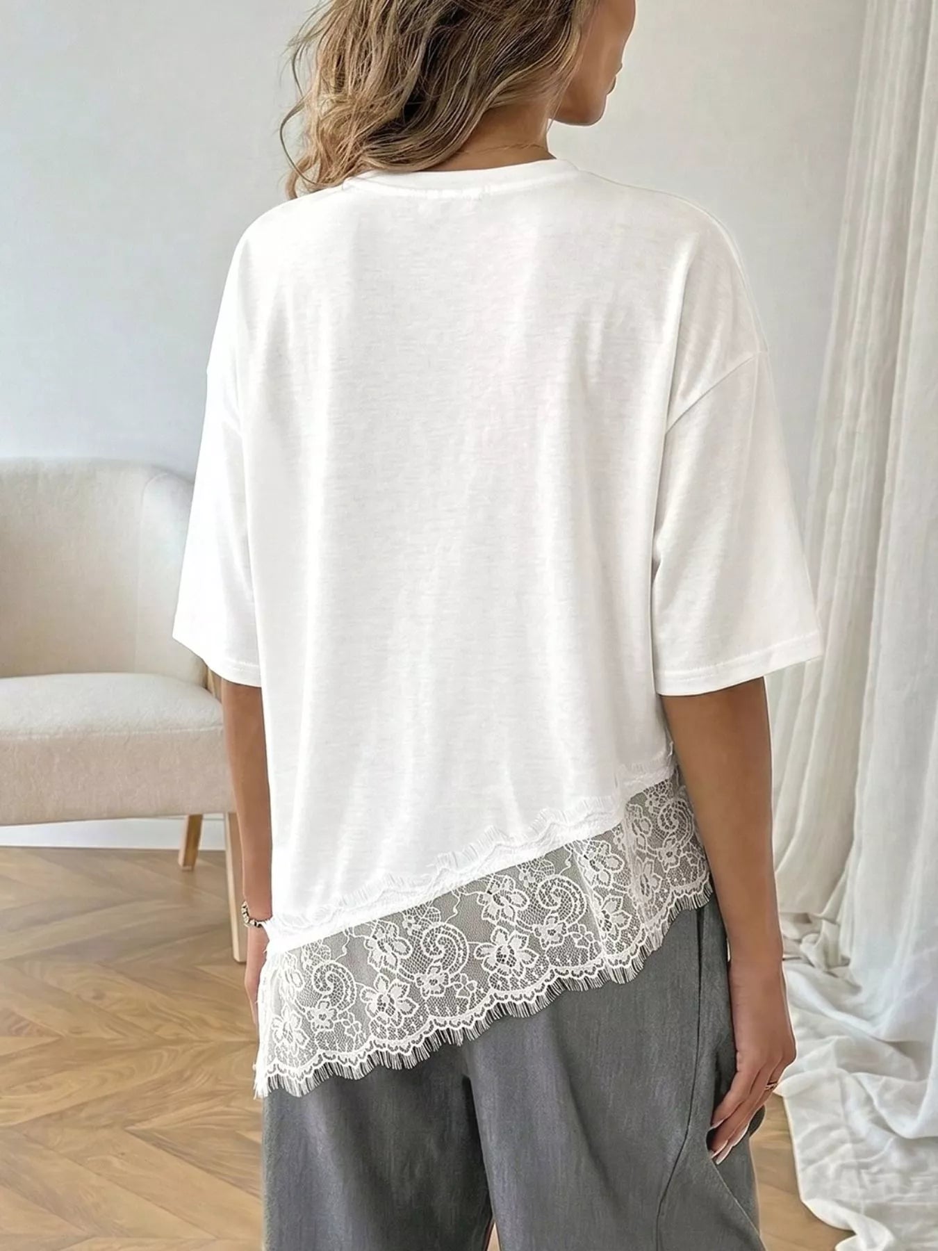 Lace Detail Half Sleeve T-Shirt