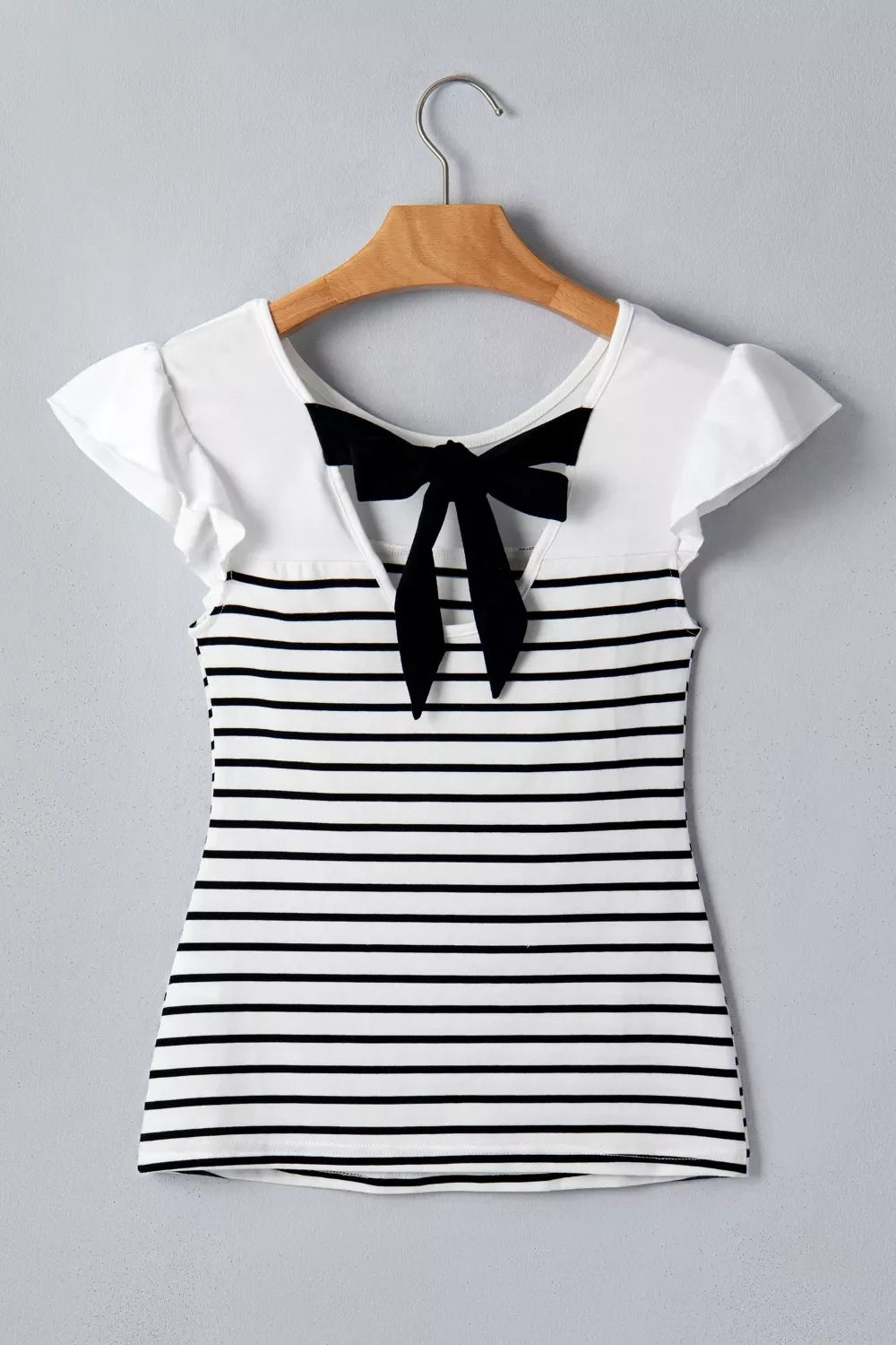 Stripe Contrast Knot Back Ruffle Trim Tank Top