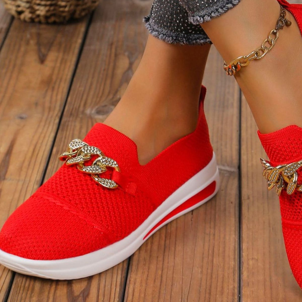 Chain Detail Round Toe Slip-Ons