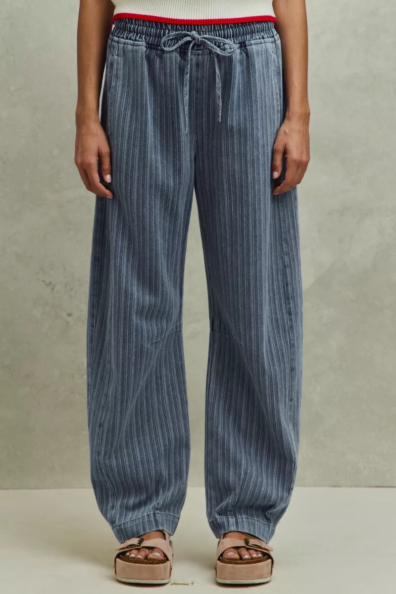 SO ME Stripe Denim Barrel Jeans Drawstring Waistband