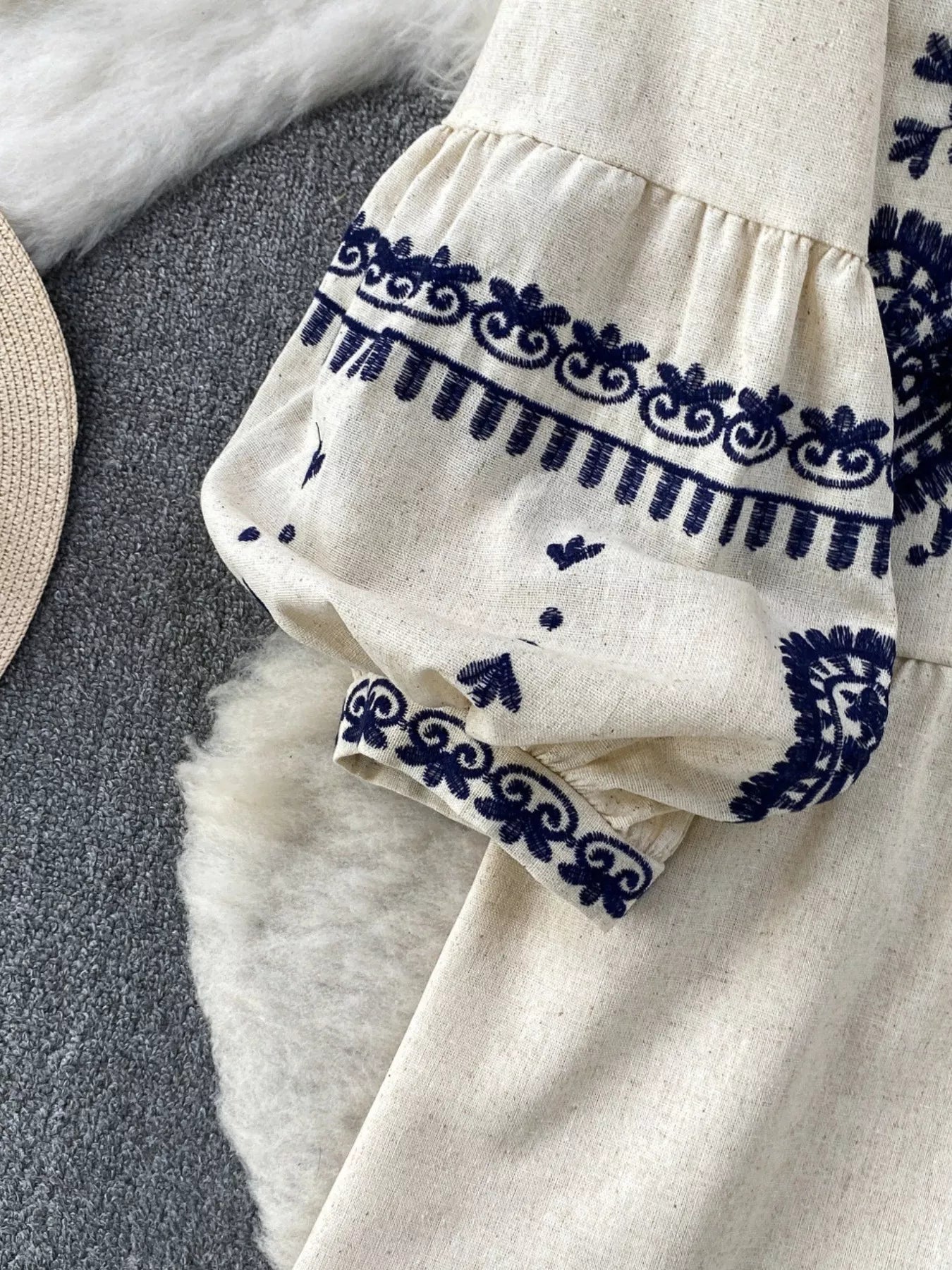 Embroidered Tie Neck Blouse