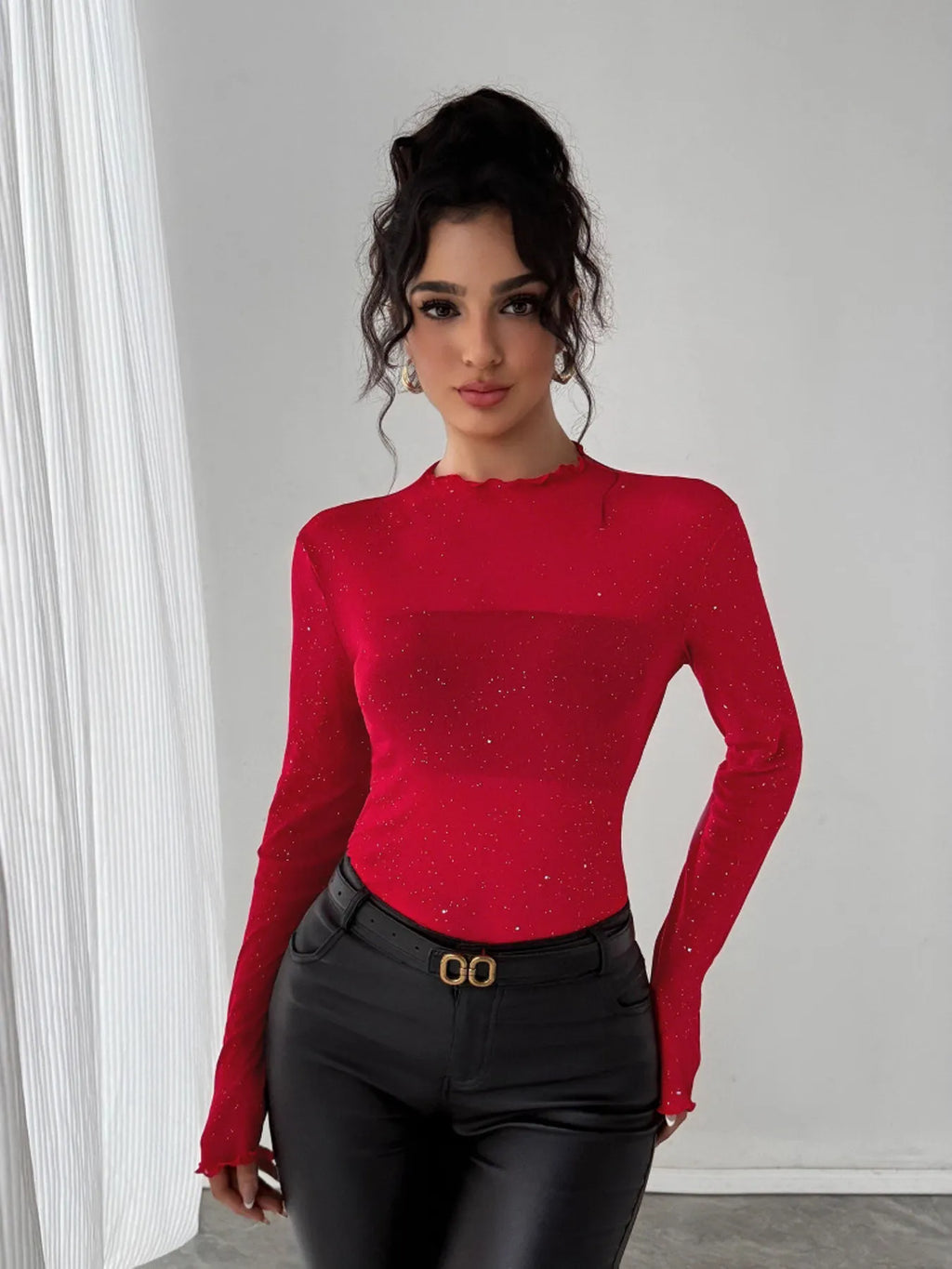 Glitter Long Sleeve Fitted Top