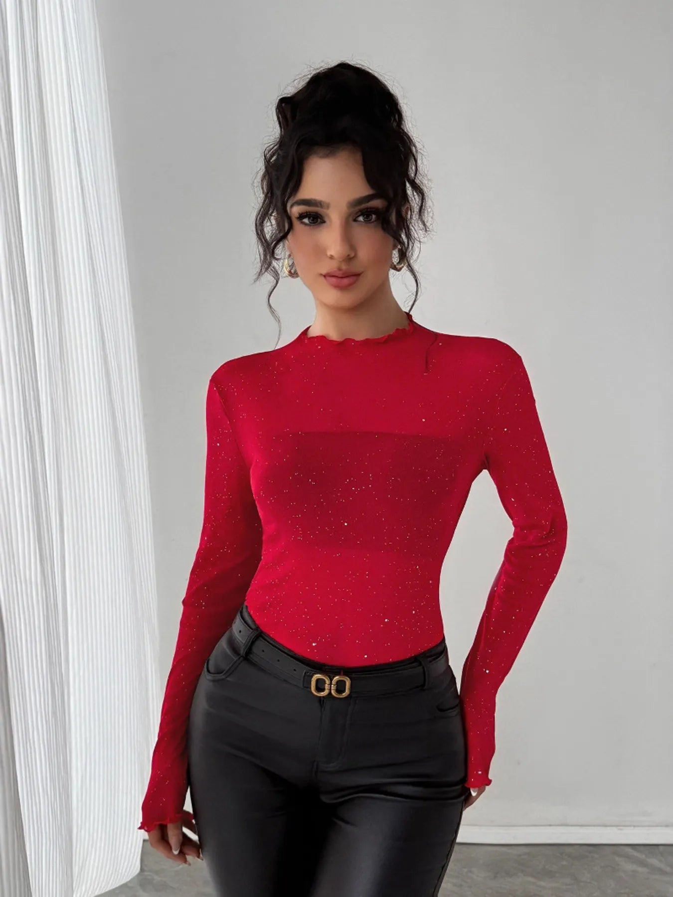 Glitter Long Sleeve Fitted Top