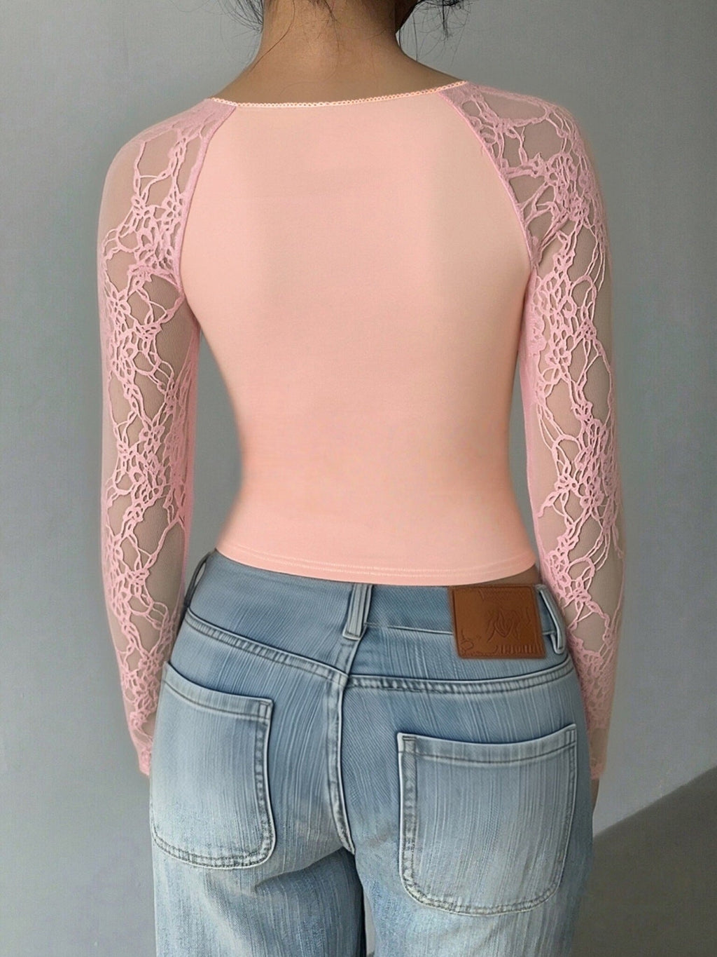 Lace Sleeve Square Neck Top