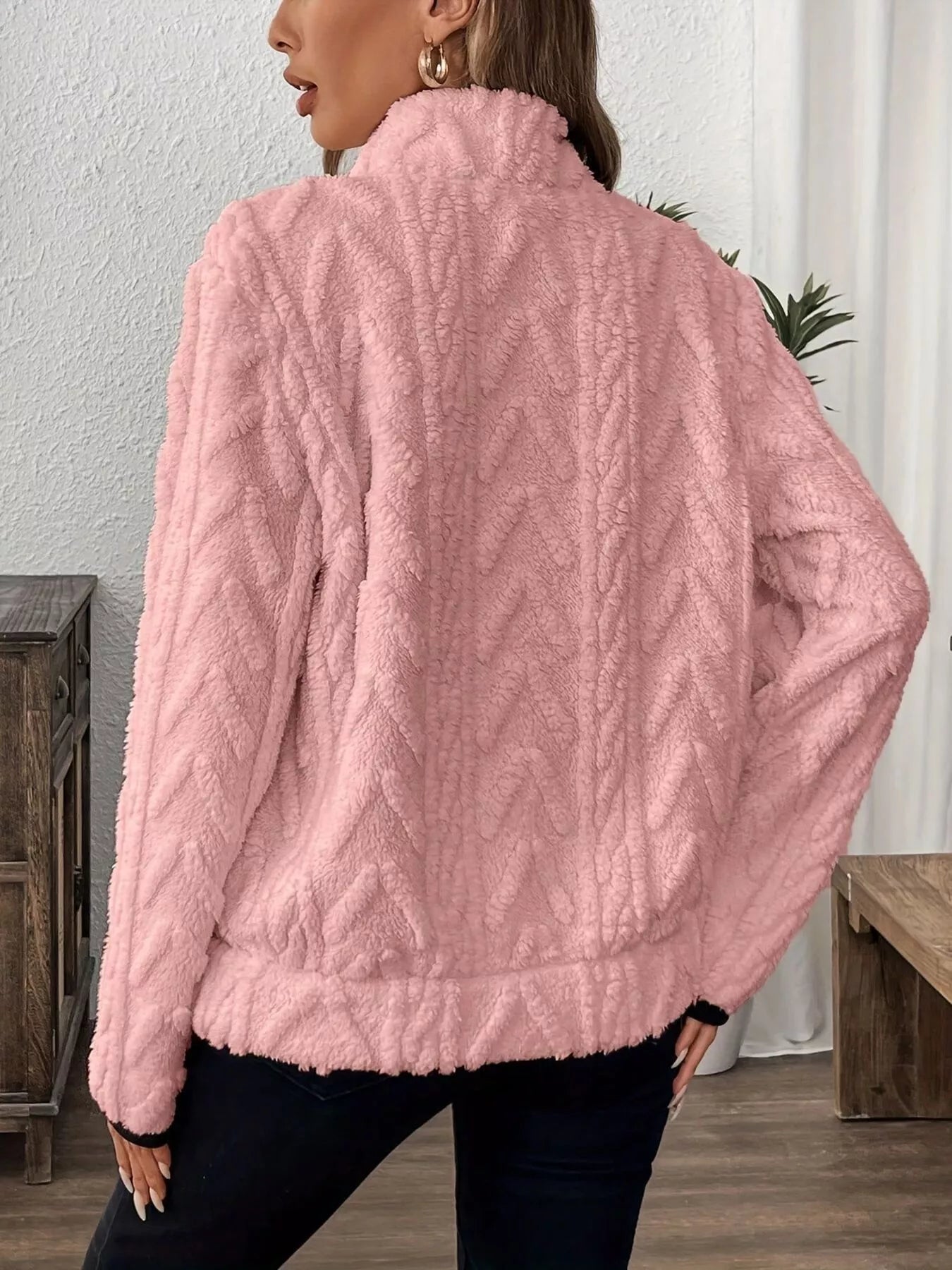 Full Size Half Zip Kangaroo Pocket Sweatshirt Plus Size